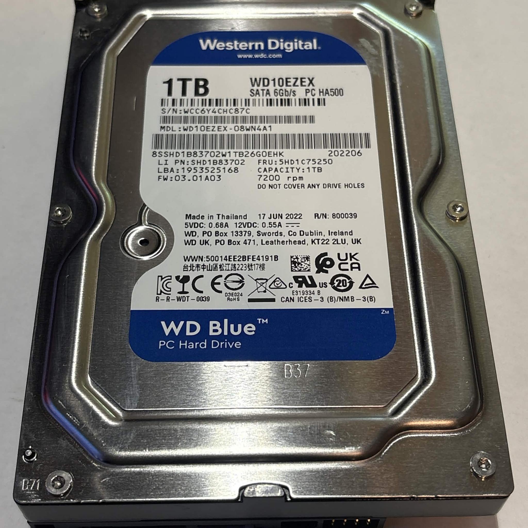 WD Blue 1TB 7200RPM SATA Hard Drive | Only 63 Power-On Hours