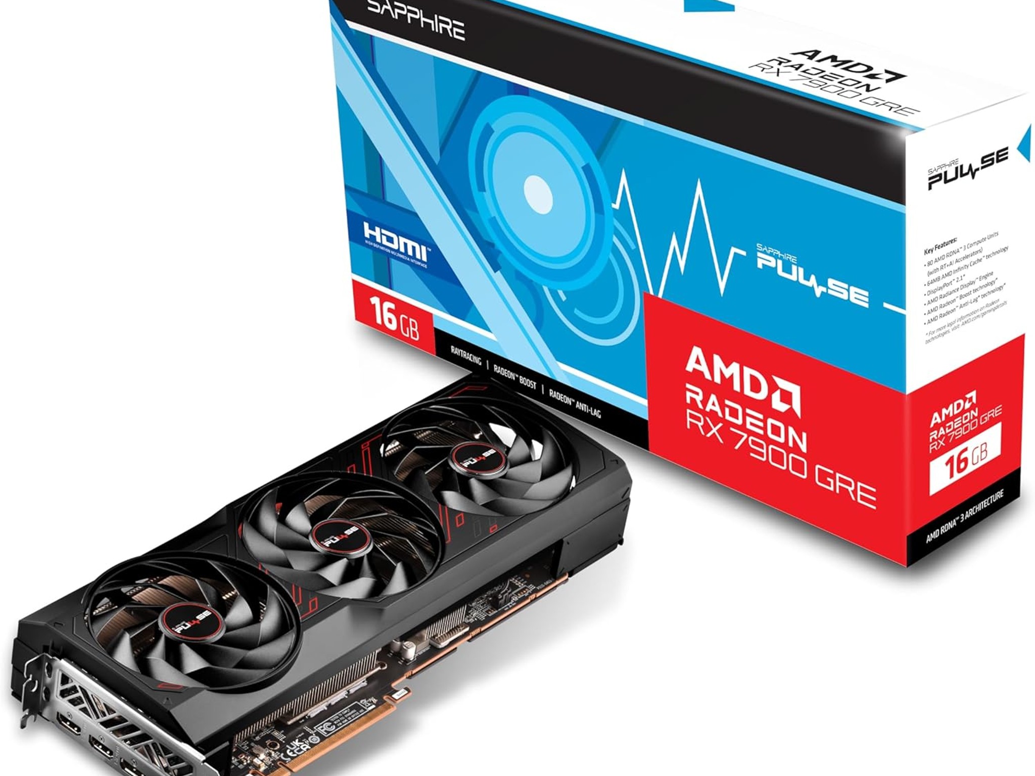 Sapphire 11325-04-20G Pulse AMD Radeon RX 7900 GRE Gaming Graphics Card with 16GB GDDR6, AMD RDNA 3