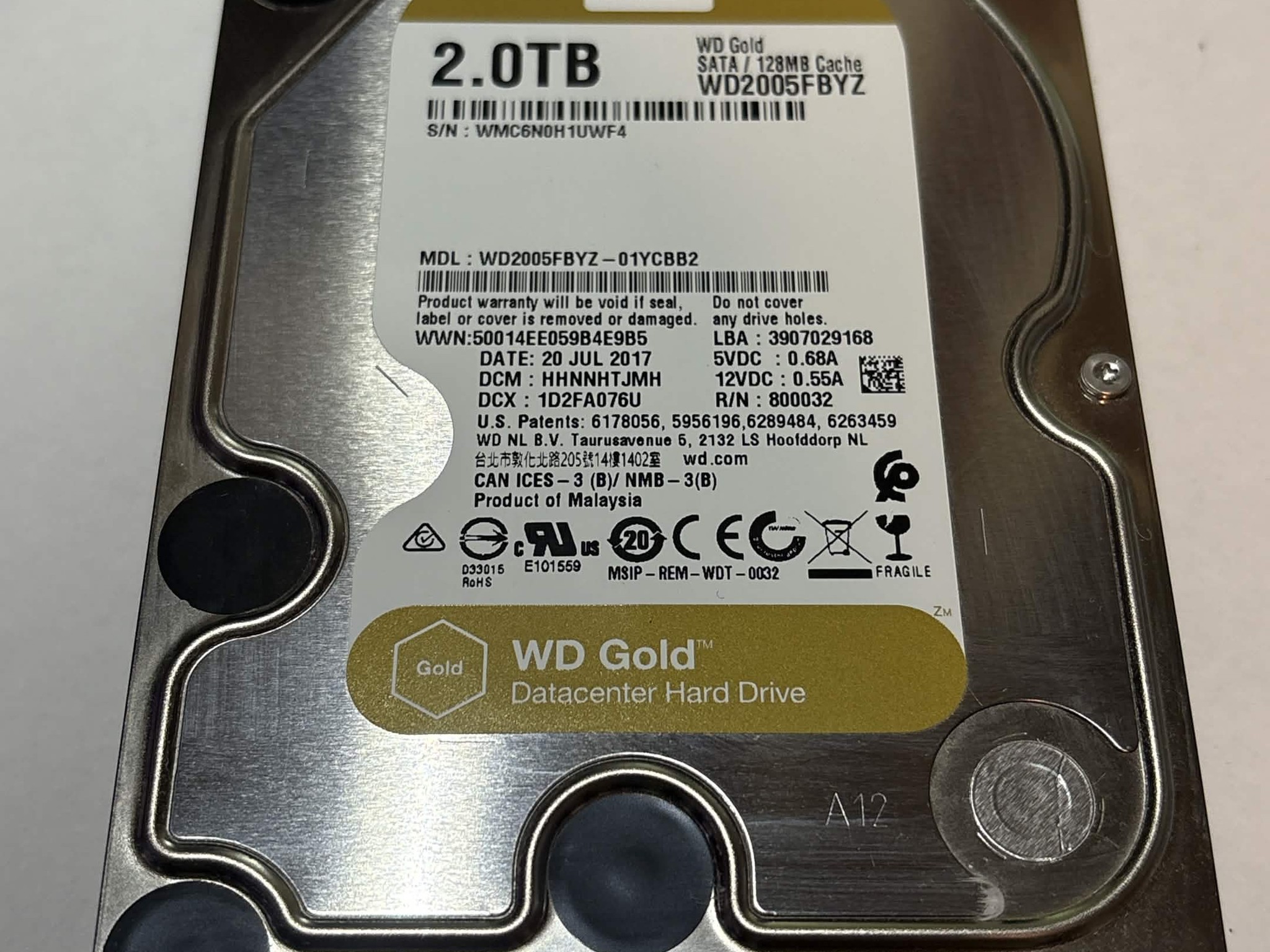 WD Gold 2TB WD2005FBYZ 7200RPM SATA Datacenter HDD – 44,290 Hours – Good SMART