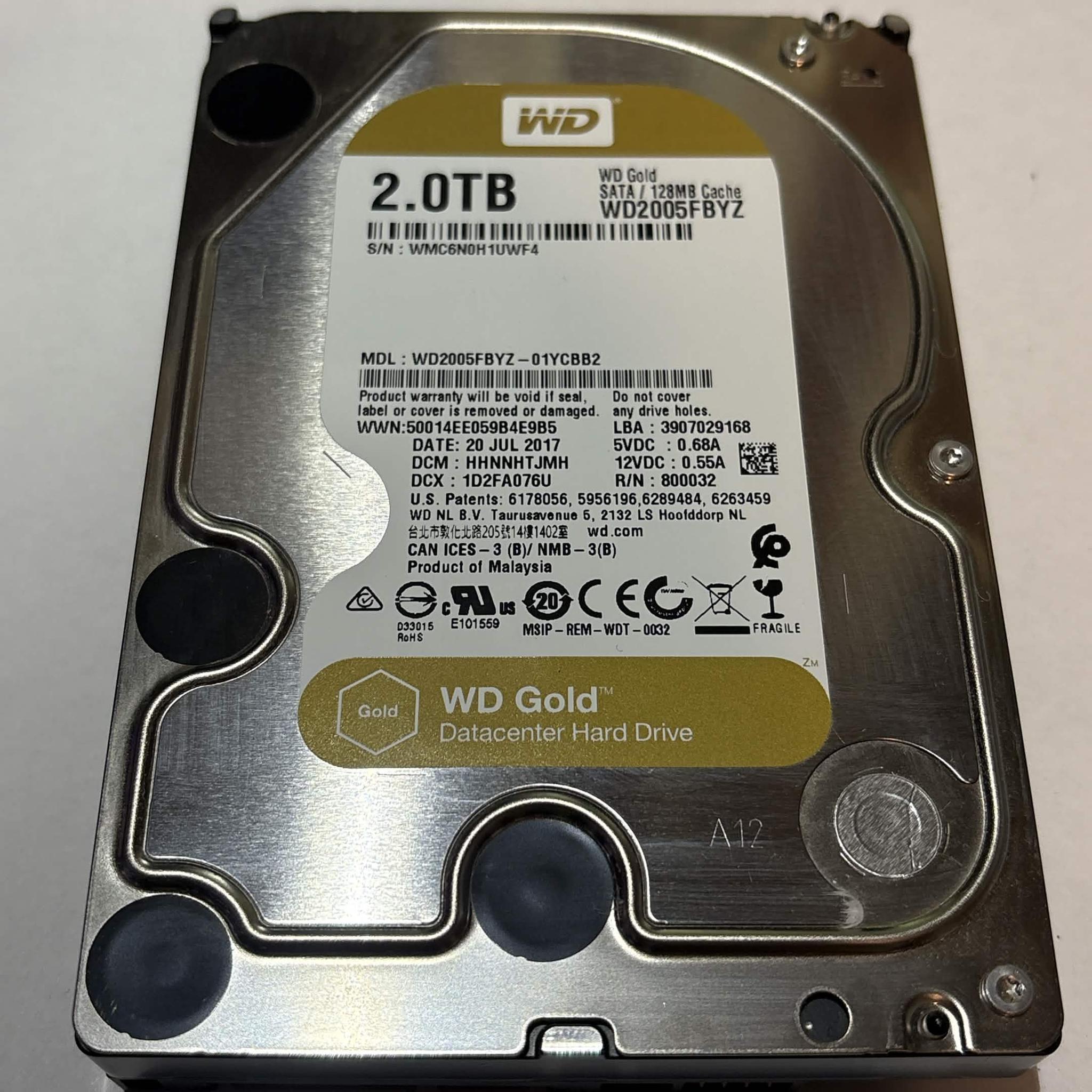 WD Gold 2TB WD2005FBYZ 7200RPM SATA Datacenter HDD – 44,290 Hours – Good SMART