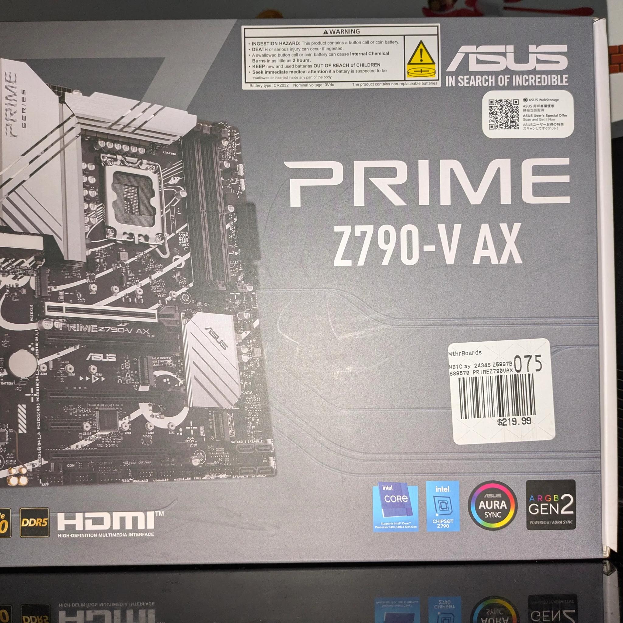 BNIB! On SALE! Asus PRIME Z790-V AX|Intel Core i9-12900K processor|32GB DDR5-6000 CL36 BNIB!