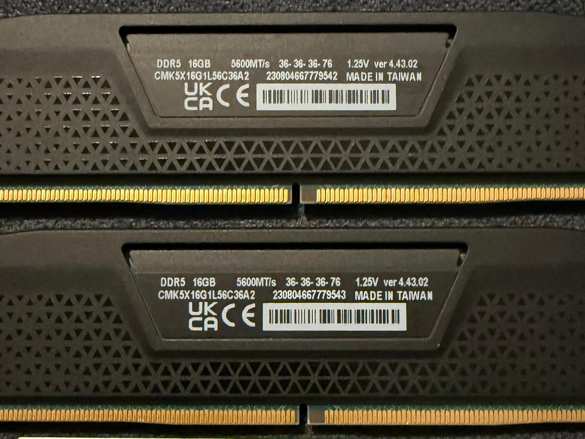Corsair Vengeance 32GB (2x16GB) DDR5 5600MHz CL36 Memory Kit Black - Like New