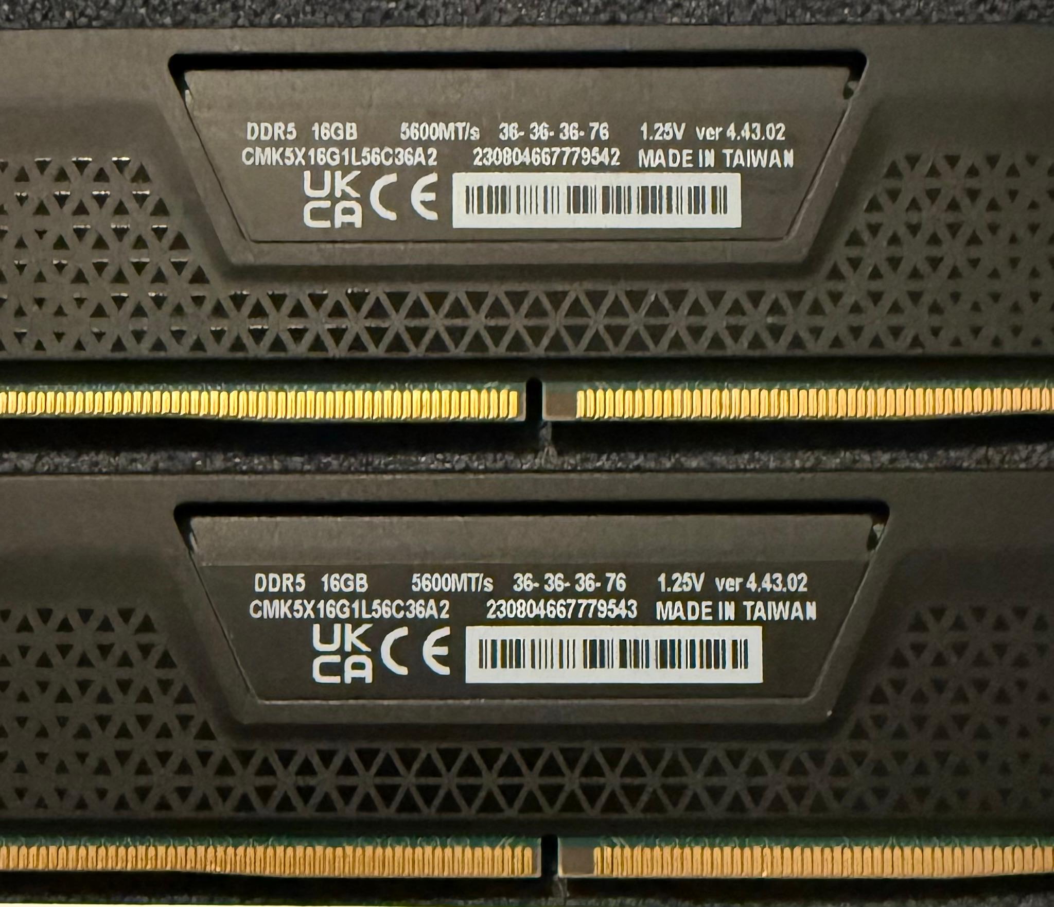 Corsair Vengeance 32GB (2x16GB) DDR5 5600MHz CL36 Memory Kit Black - Like New