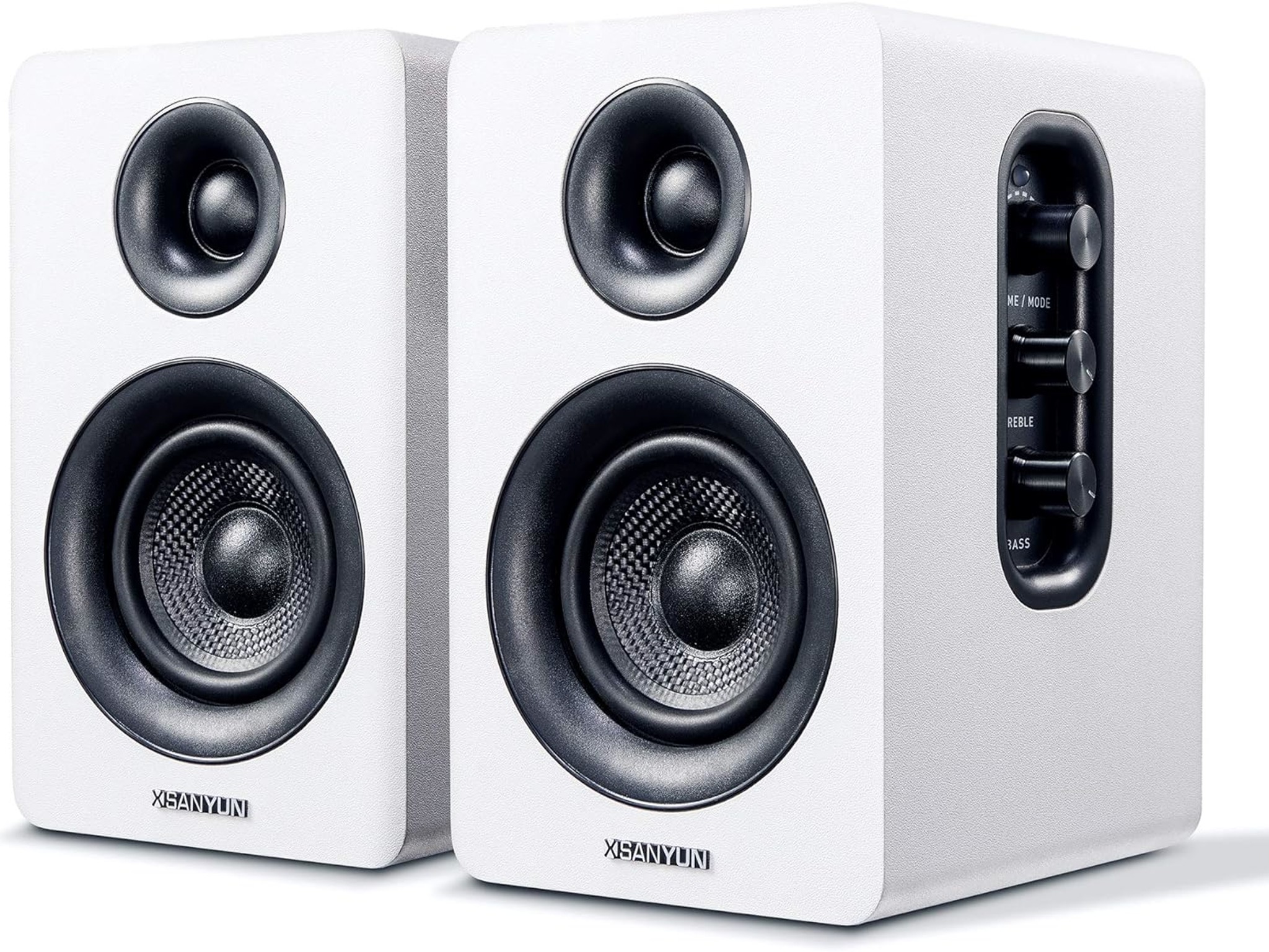 3"Bookshelf Speakers – 60W Carbon Fiber Speaker Unit -(Pair, White)