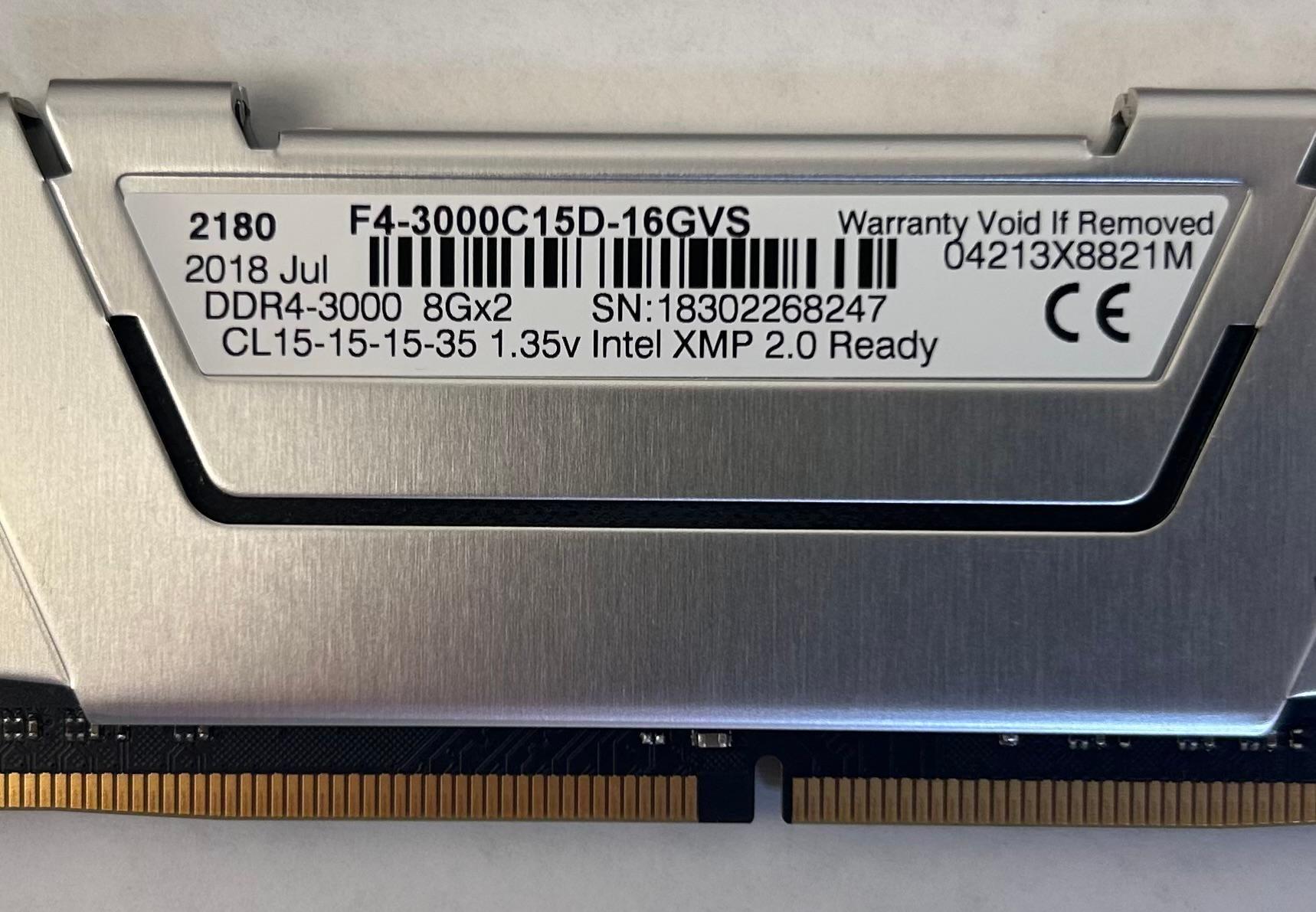 G.Skill PC RAM Kit Ripjaws V F4-3000C15D-16GVS 16 GB 2 x 8 GB DDR4 RAM 3000 MHz