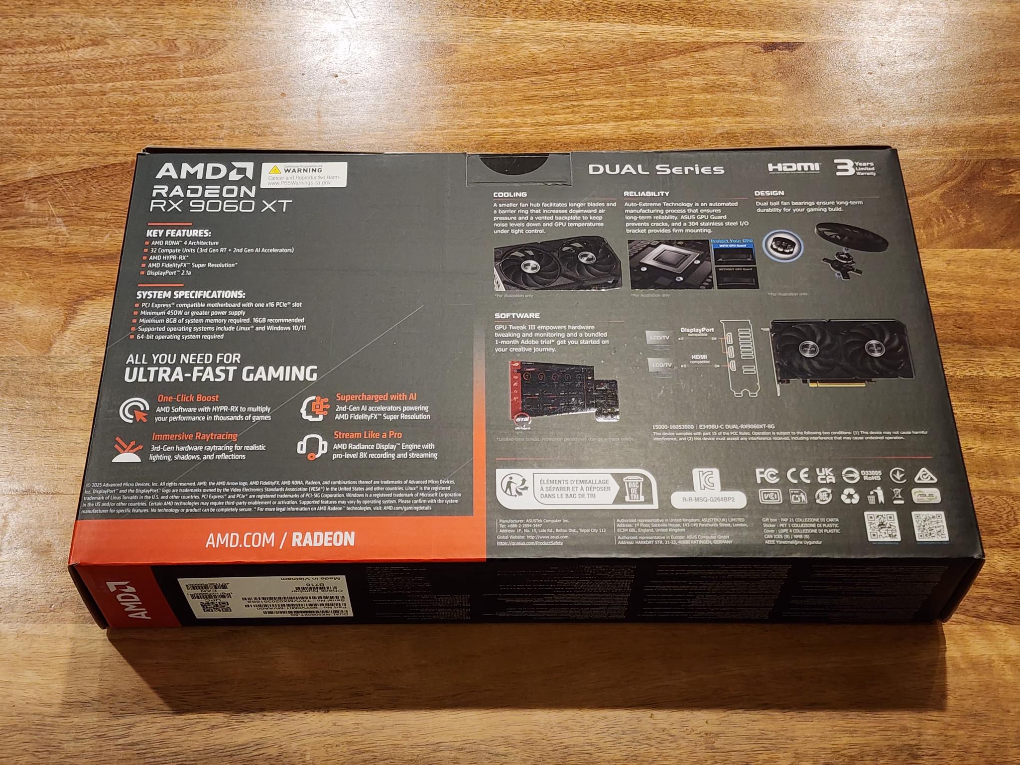 ASUS Dual Radeon RX 9060 XT 8GB 128-Bit GDDR6 PCI Express 5.0 Graphics Card DUAL-RX9060XT-8G