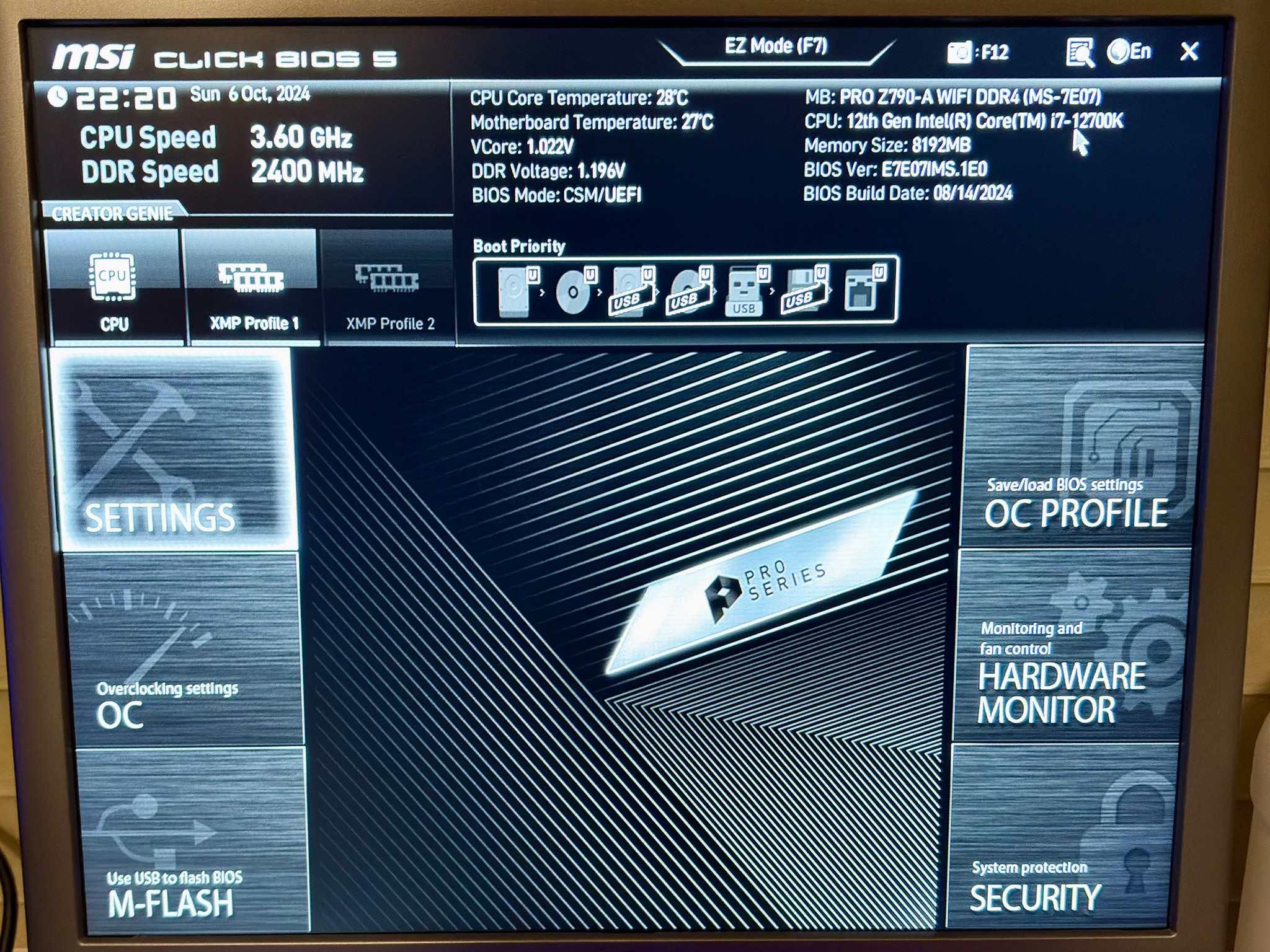 Intel i7 12700K and MSI Pro Z790-A WiFi DDR4 Bundle