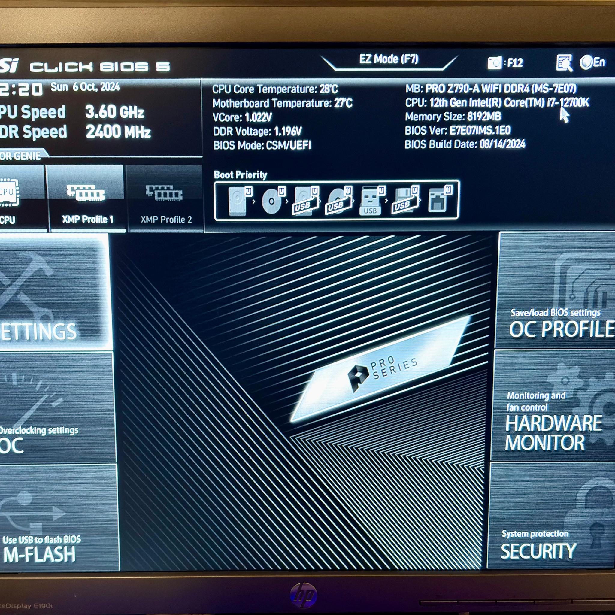 Intel i7 12700K and MSI Pro Z790-A WiFi DDR4 Bundle