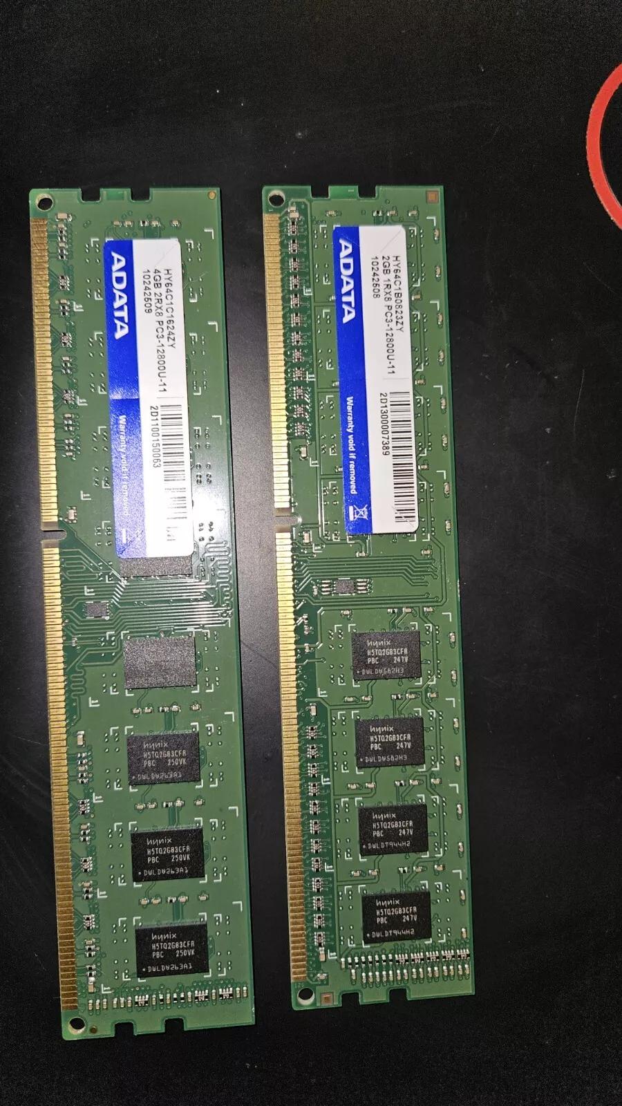 ADATA 6GB DDR3 Memory RAM | Set of 2 (1x4GB 1x2GB) | AD3U1600W8G11-B