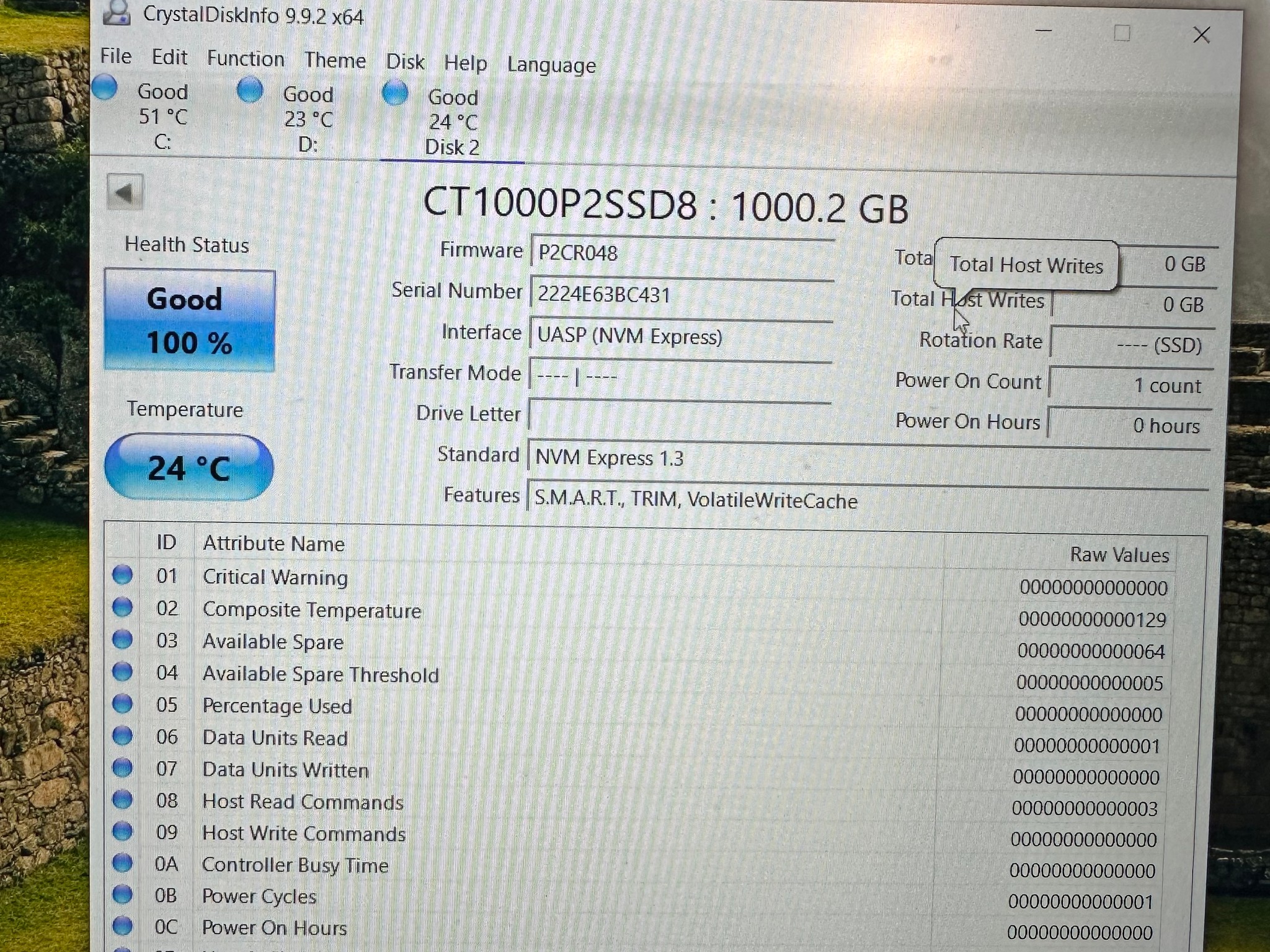 Crucial P2 1TB NVMe M.2 SSD - Tested 100% Health (8 Available)