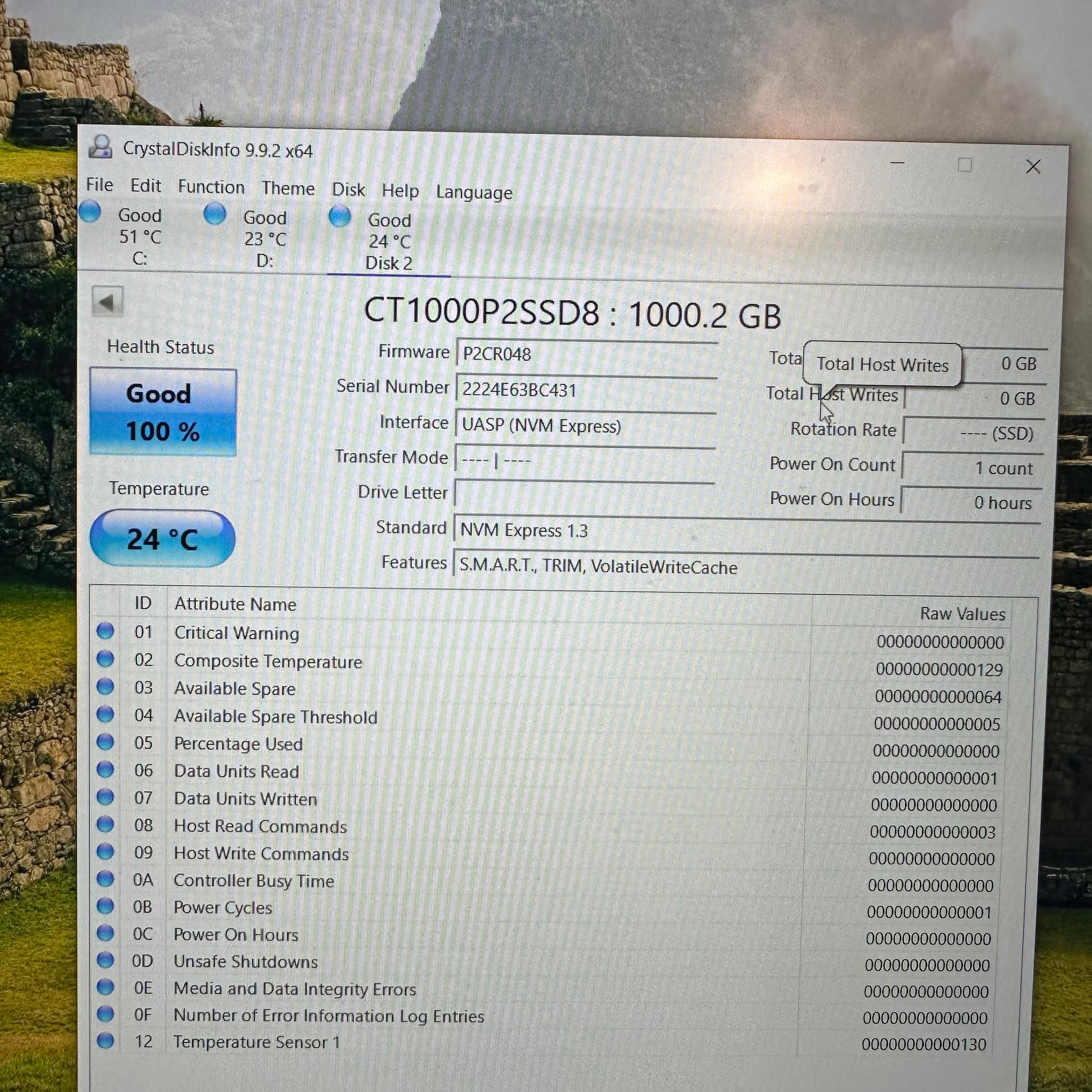 Crucial P2 1TB NVMe M.2 SSD - Tested 100% Health (8 Available)