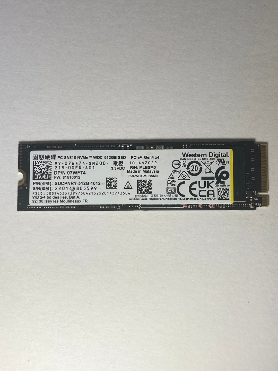WD Gen 4 SN810 512GB | 512MB DRAM | M.2 2280 Solid State Drive SSD
