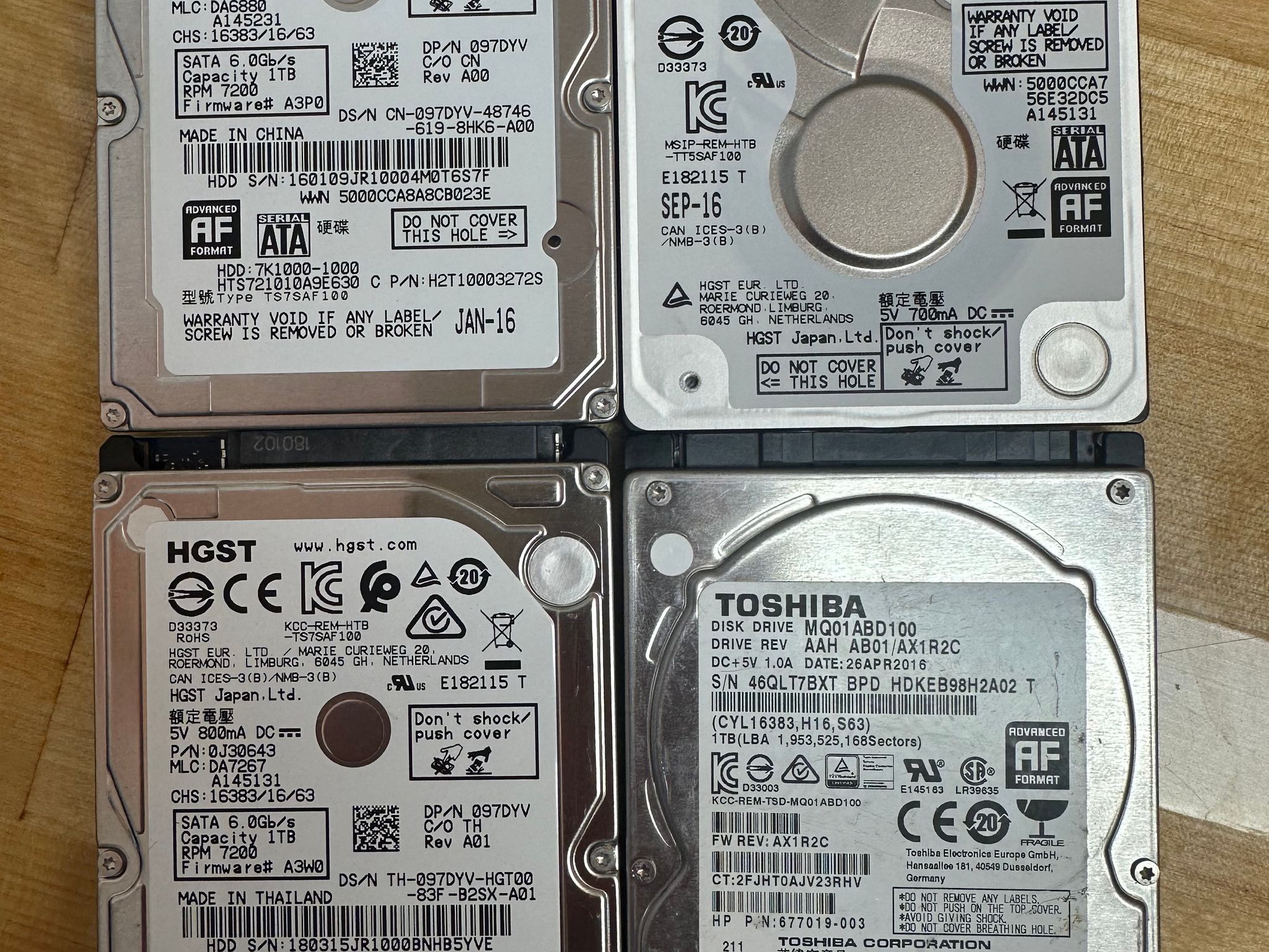 4x 1TB & 3x 500gb laptop hdd lot