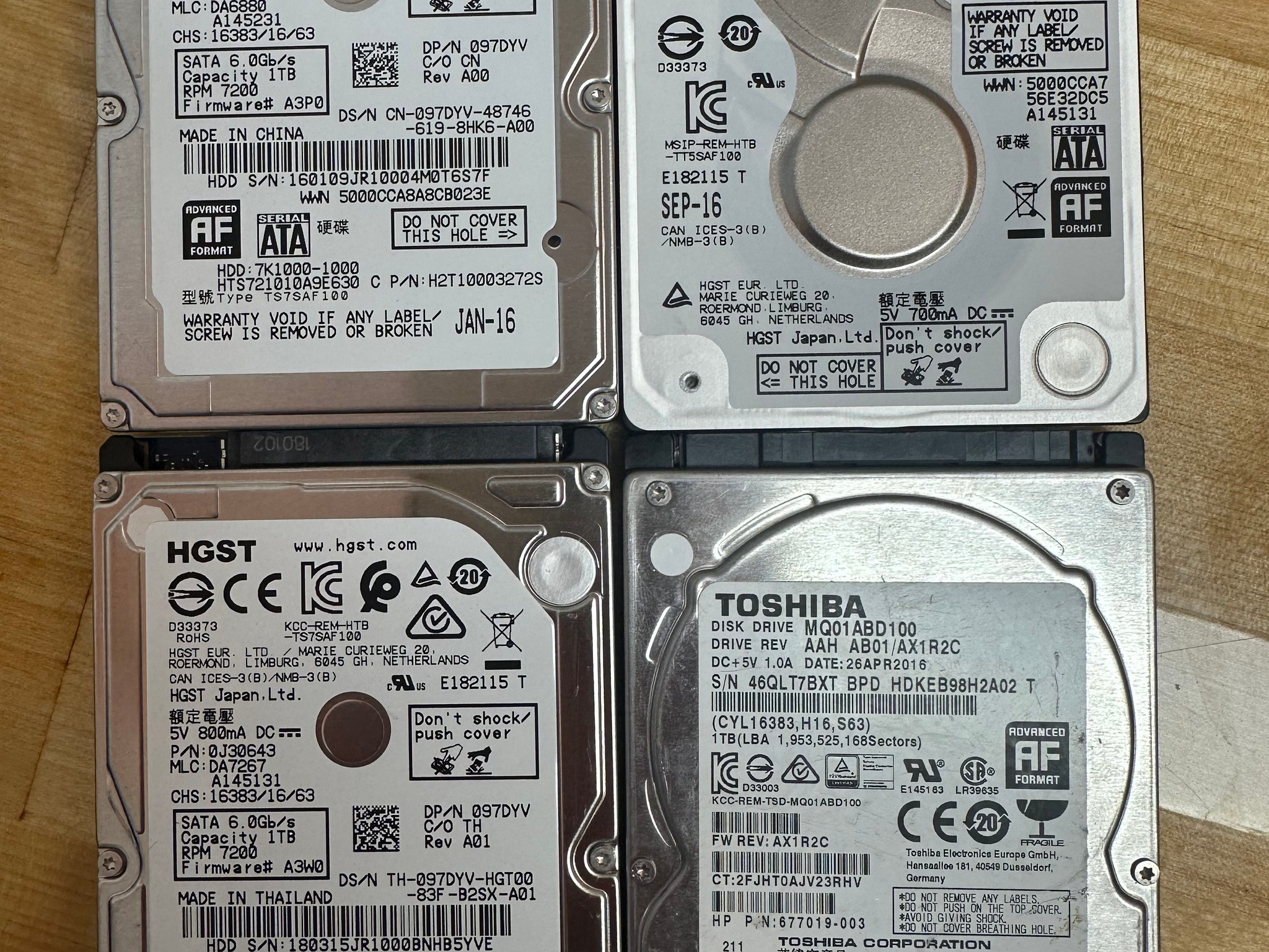 4x 1TB & 3x 500gb laptop hdd lot