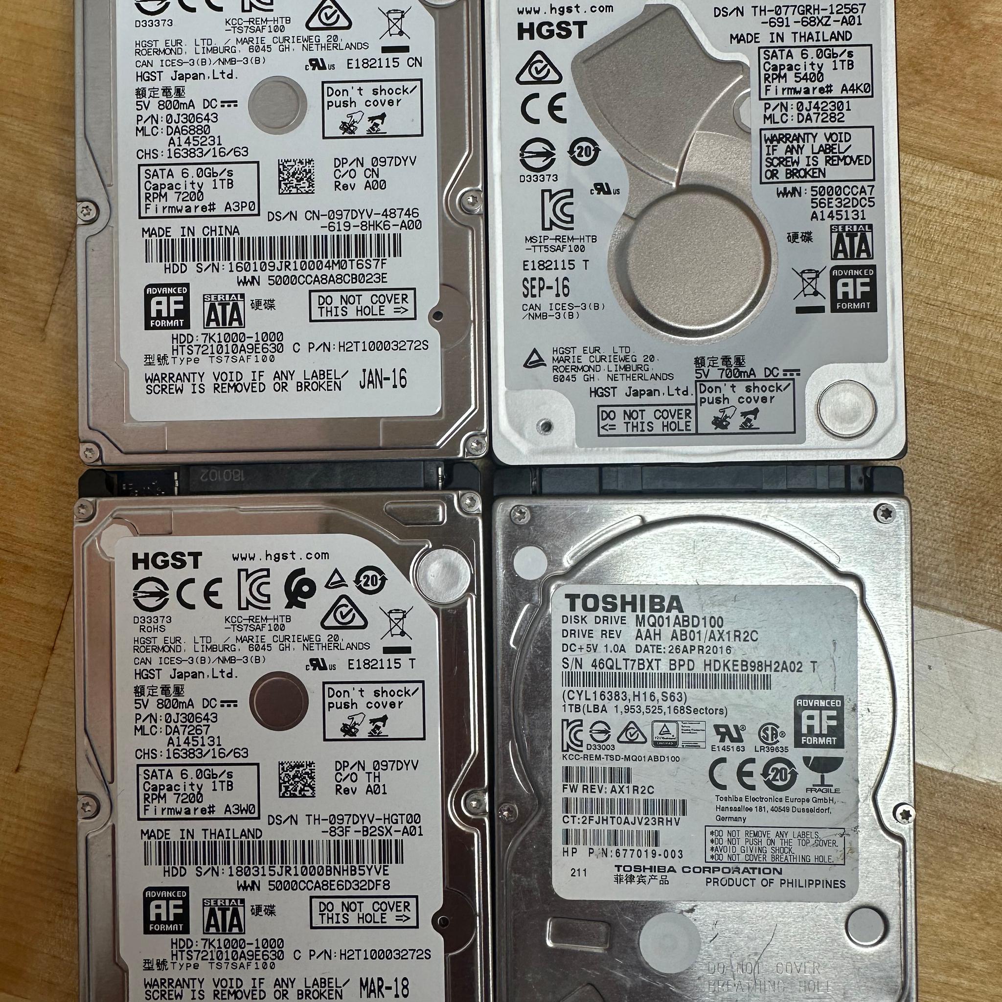 4x 1TB & 3x 500gb laptop hdd lot