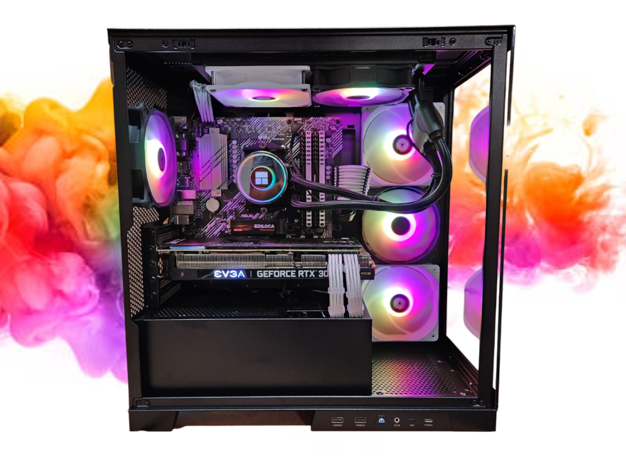 SALE: RTX 3080 + Ryzen 5600G + 32GB RAM + 1TB SSD + 6 Fans + Full RGB ( Black and White Gaming PC )