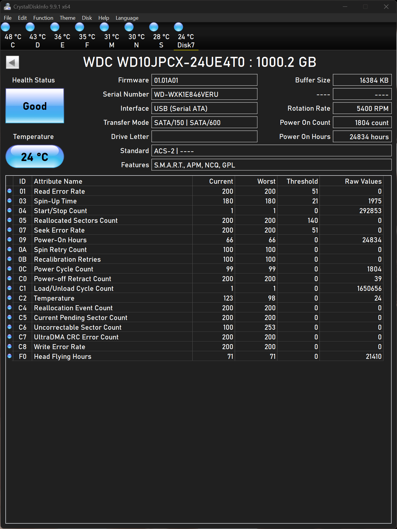 WD Blue 1TB SATAIII 2.5"x9mm 5400RPM HDD