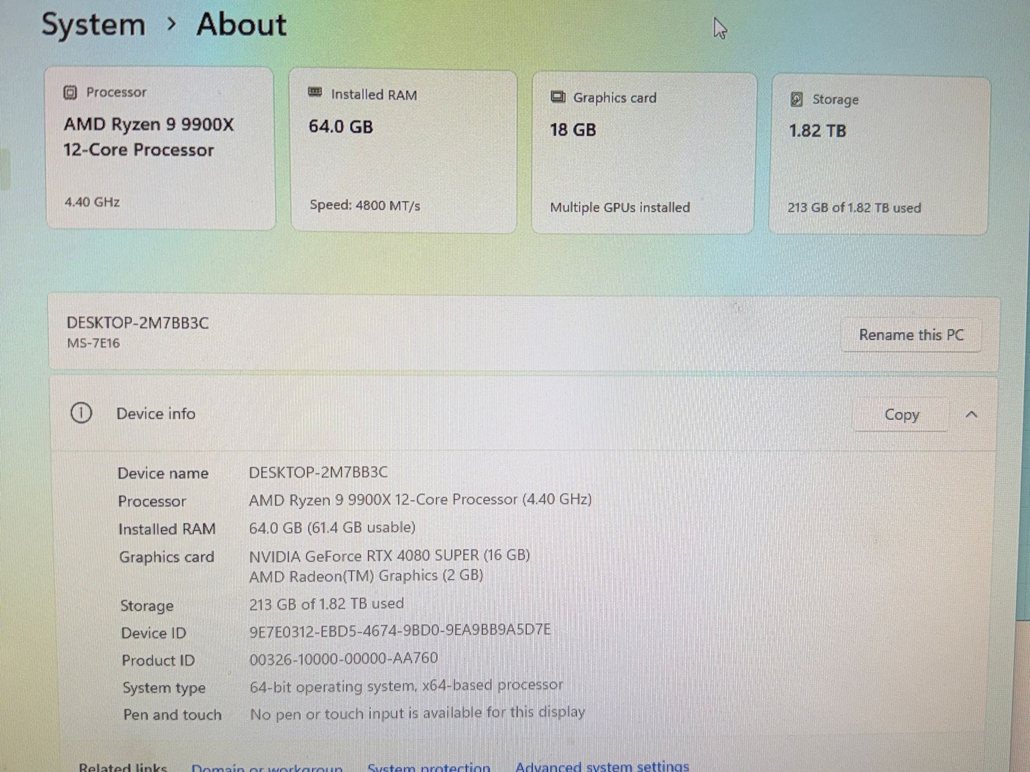 Gaming PC | Nvidia RTX 4080 Super | RYZEN 9 9900x | 64GB DDR5 | 2TB SSD | WIFI & BT | WINDOWS 11