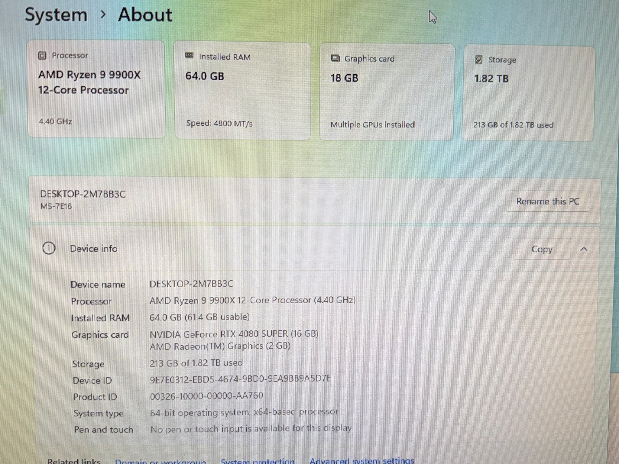 Gaming PC | Nvidia RTX 4080 Super | RYZEN 9 9900x | 64GB DDR5 | 2TB SSD | WIFI & BT | WINDOWS 11