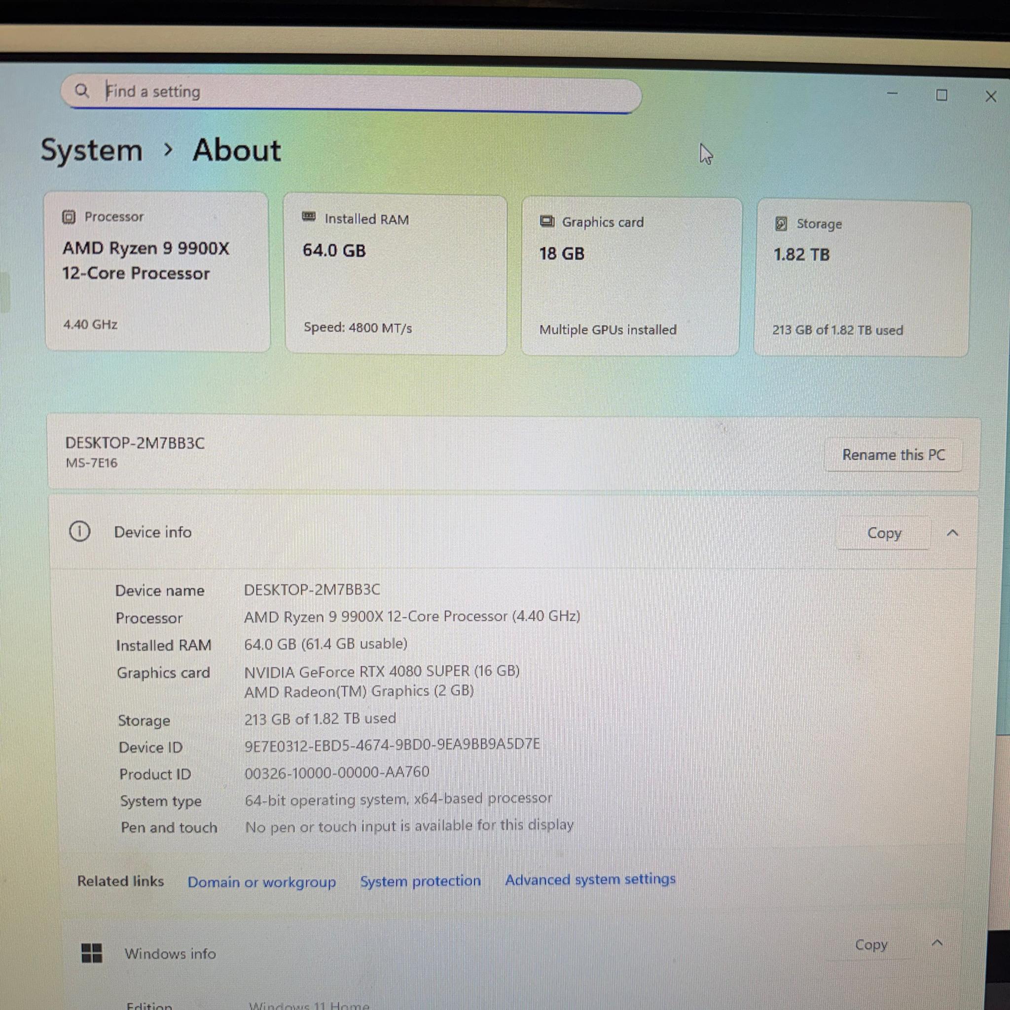 Gaming PC | Nvidia RTX 4080 Super | RYZEN 9 9900x | 64GB DDR5 | 2TB SSD | WIFI & BT | WINDOWS 11