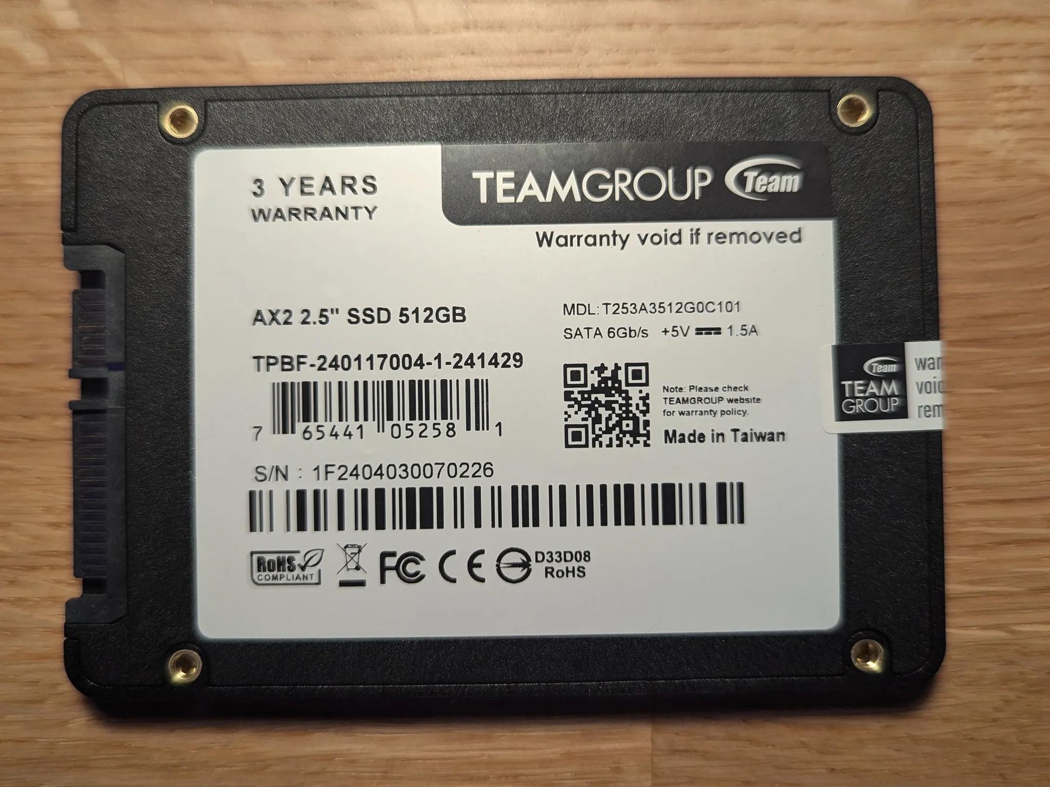 TeamGroup AX2 512 GB 2.5inch Sata SSD