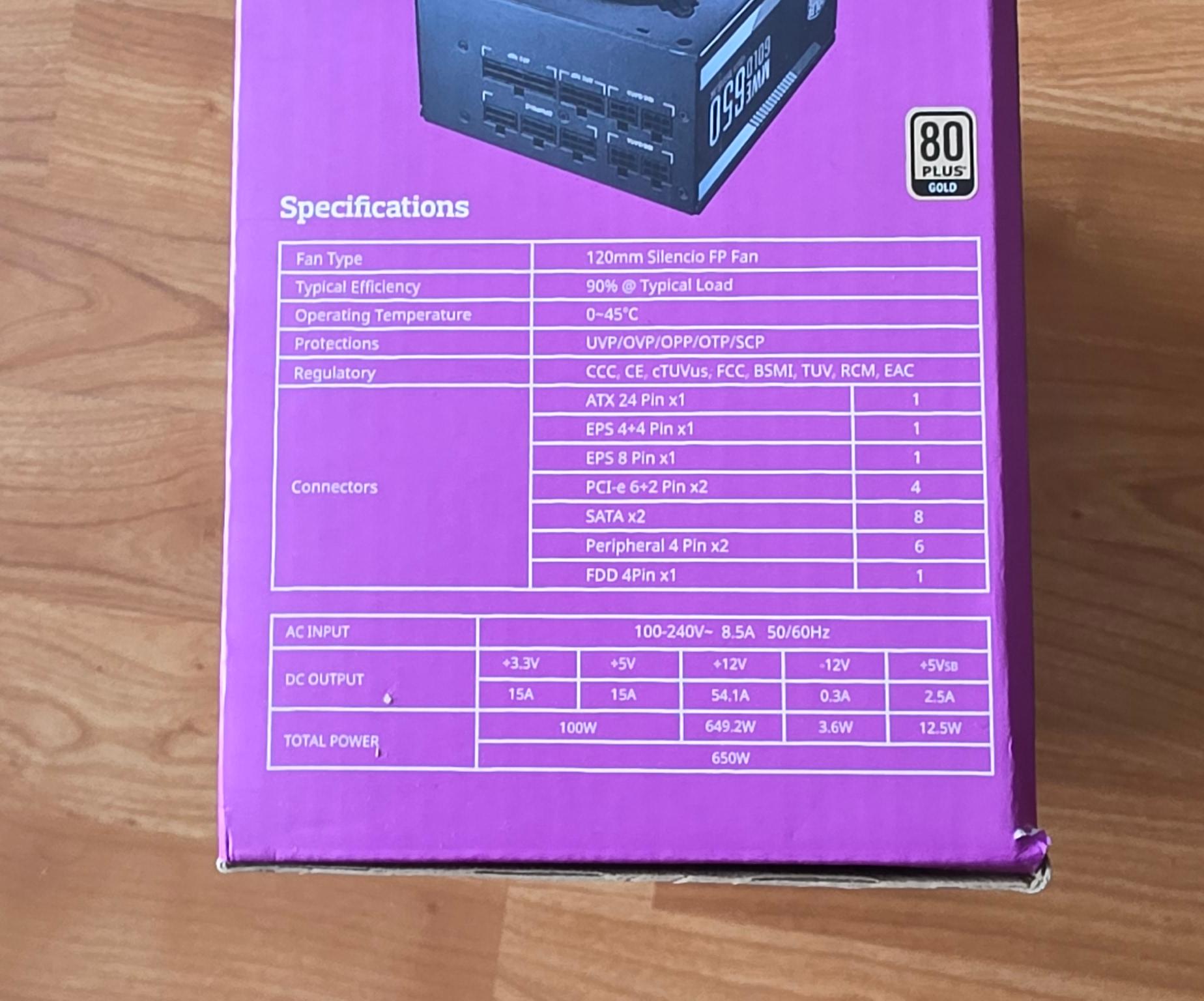 Cooler Master MWE 650 Gold Full Modular 650W 80+ Gold ATX Power Supply