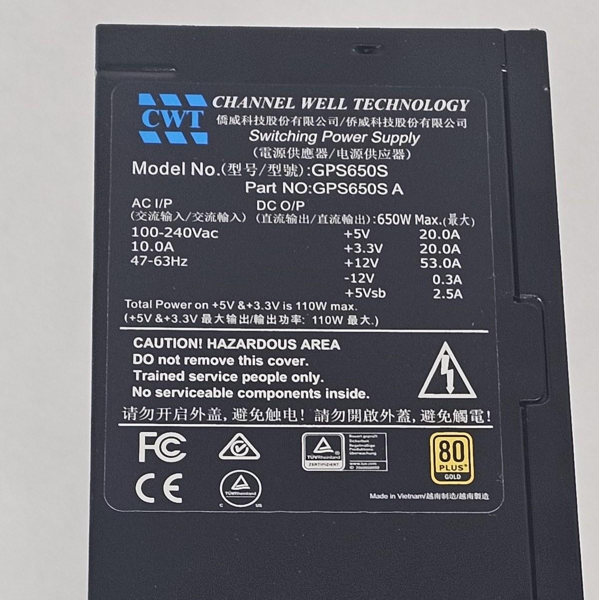 650 Watt PSU CWT GPS650S Power Supply