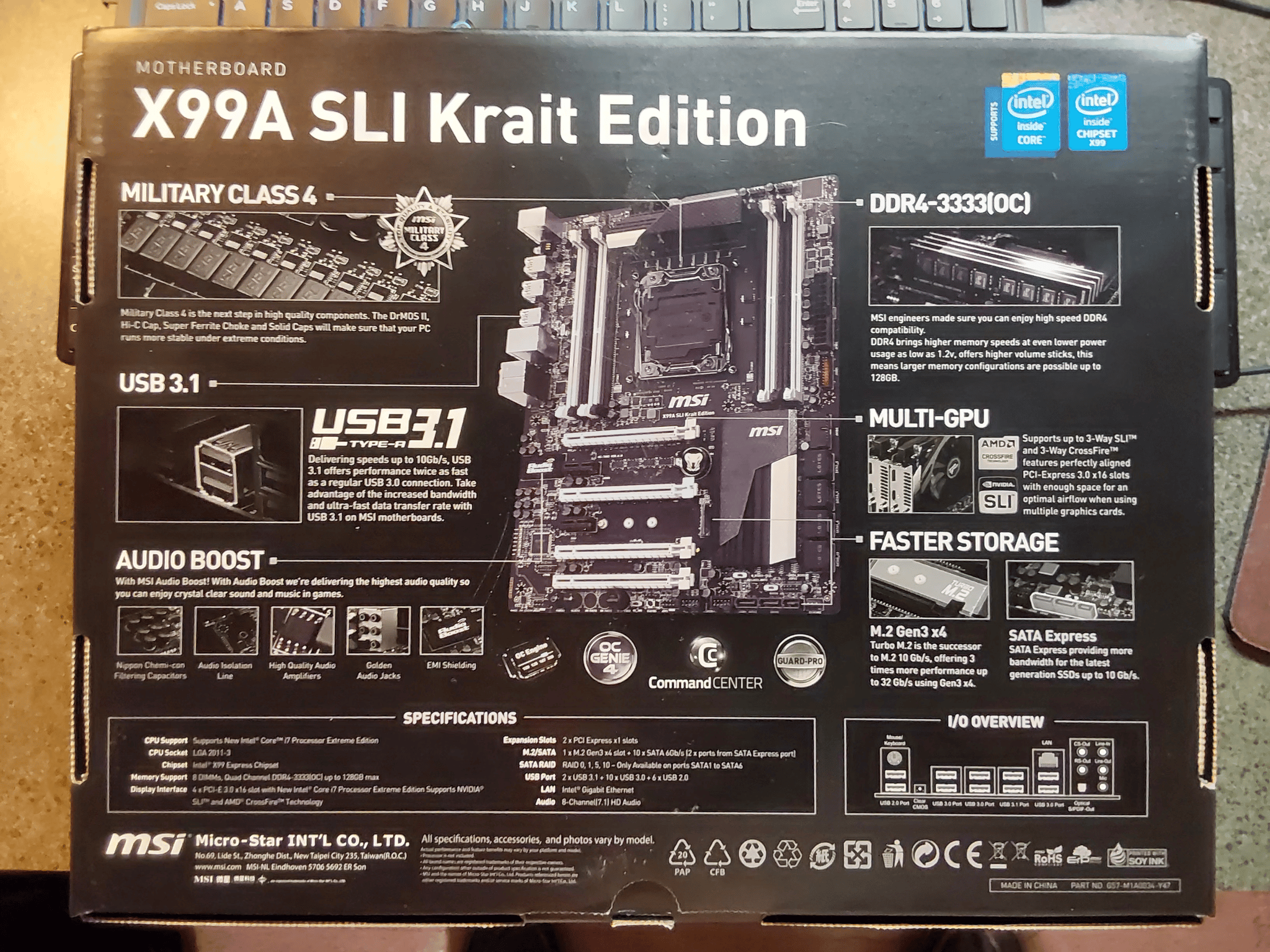 MSI Intel X99A SLI KRAIT Edition Motherboard. Pre-owned, in original retail box