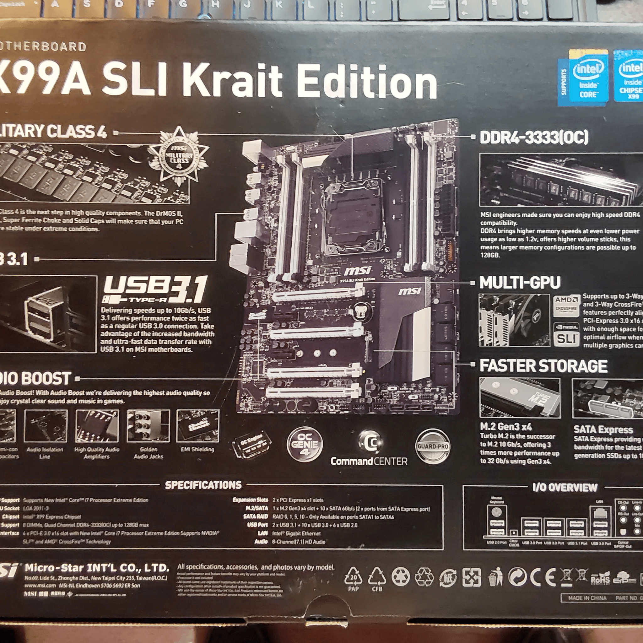 MSI Intel X99A SLI KRAIT Edition Motherboard. Pre-owned, in original retail box