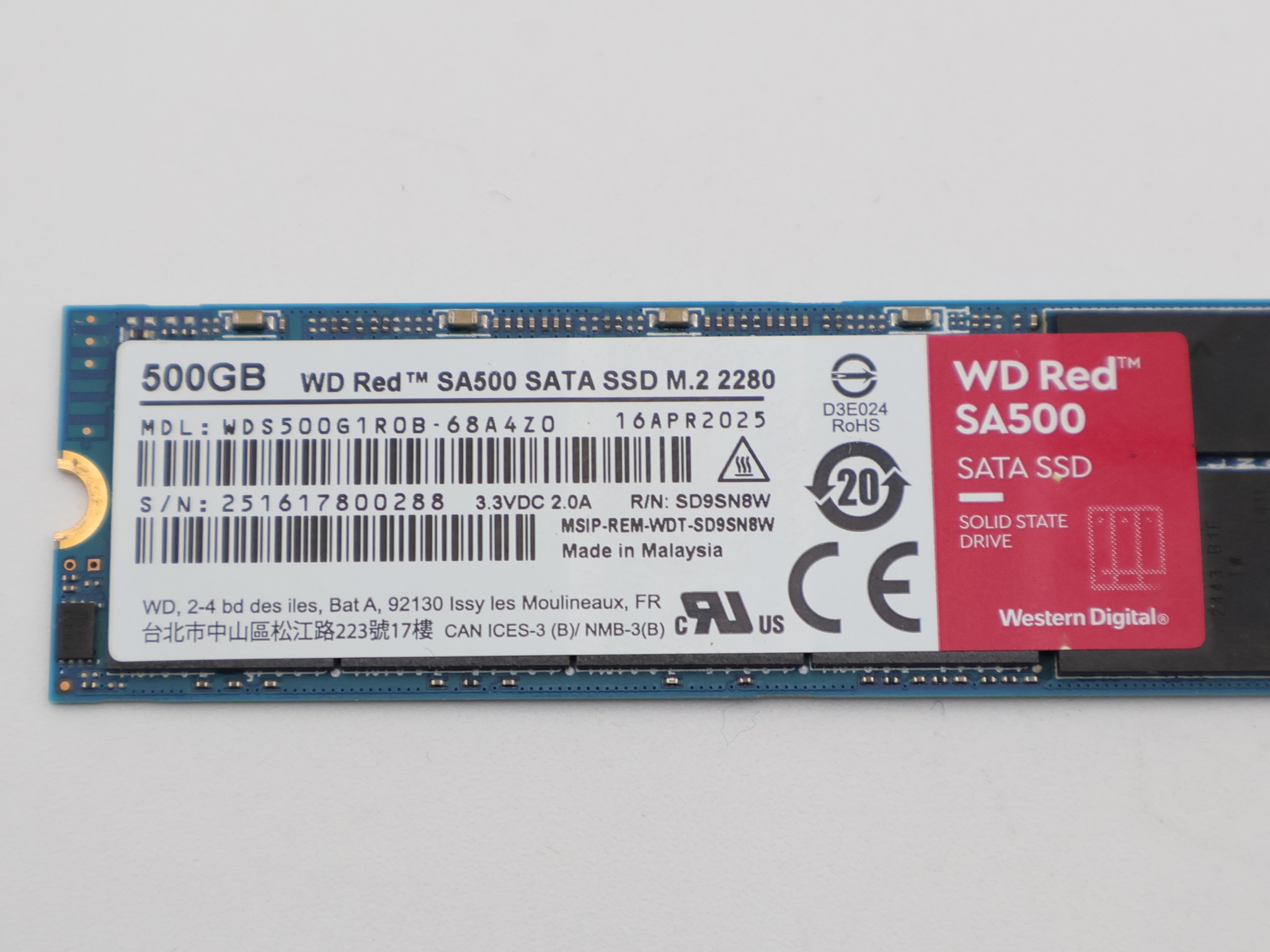 WD Red SA500 500GB M.2 2280 SATA NAS SSD - 560MB/s - Warranty Until August 2030 - Like New