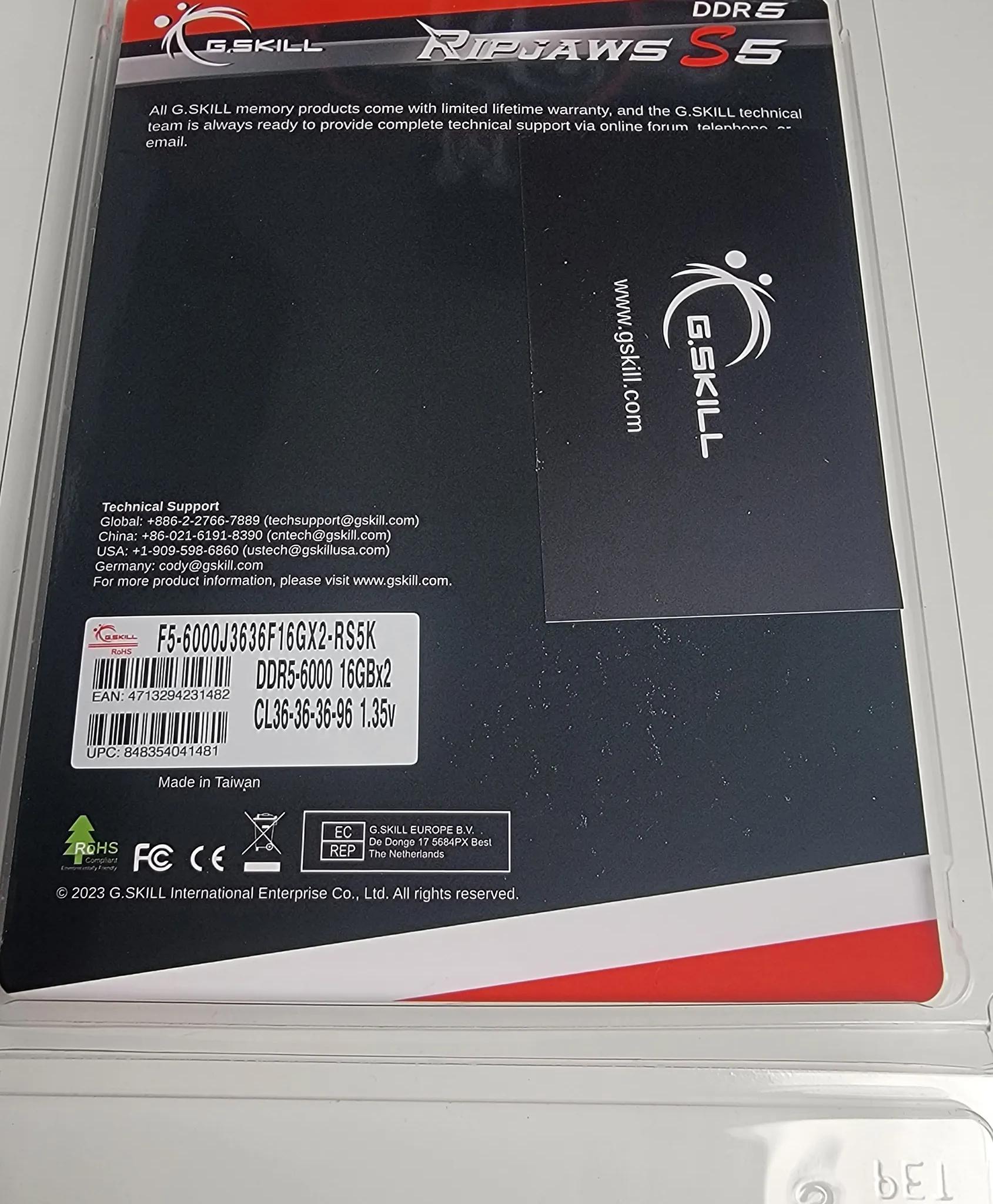 G.Skill Ripjaws S5 32GB (2 x 16GB) DDR5-6000 XMP 3.0
