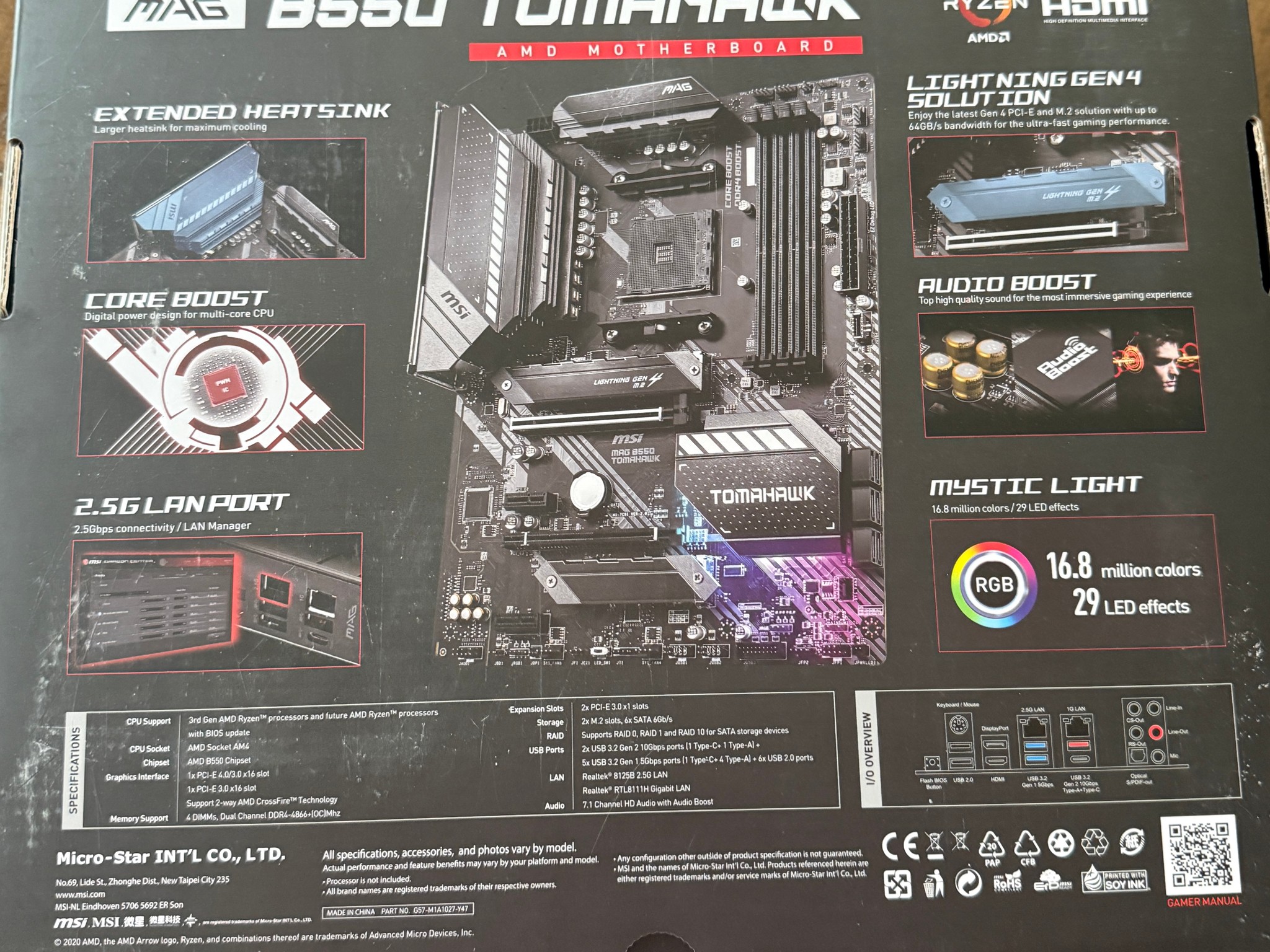 MSI MAG B550 Tomahawk Motherboard. Used. Pulled from working system. Runs Great.