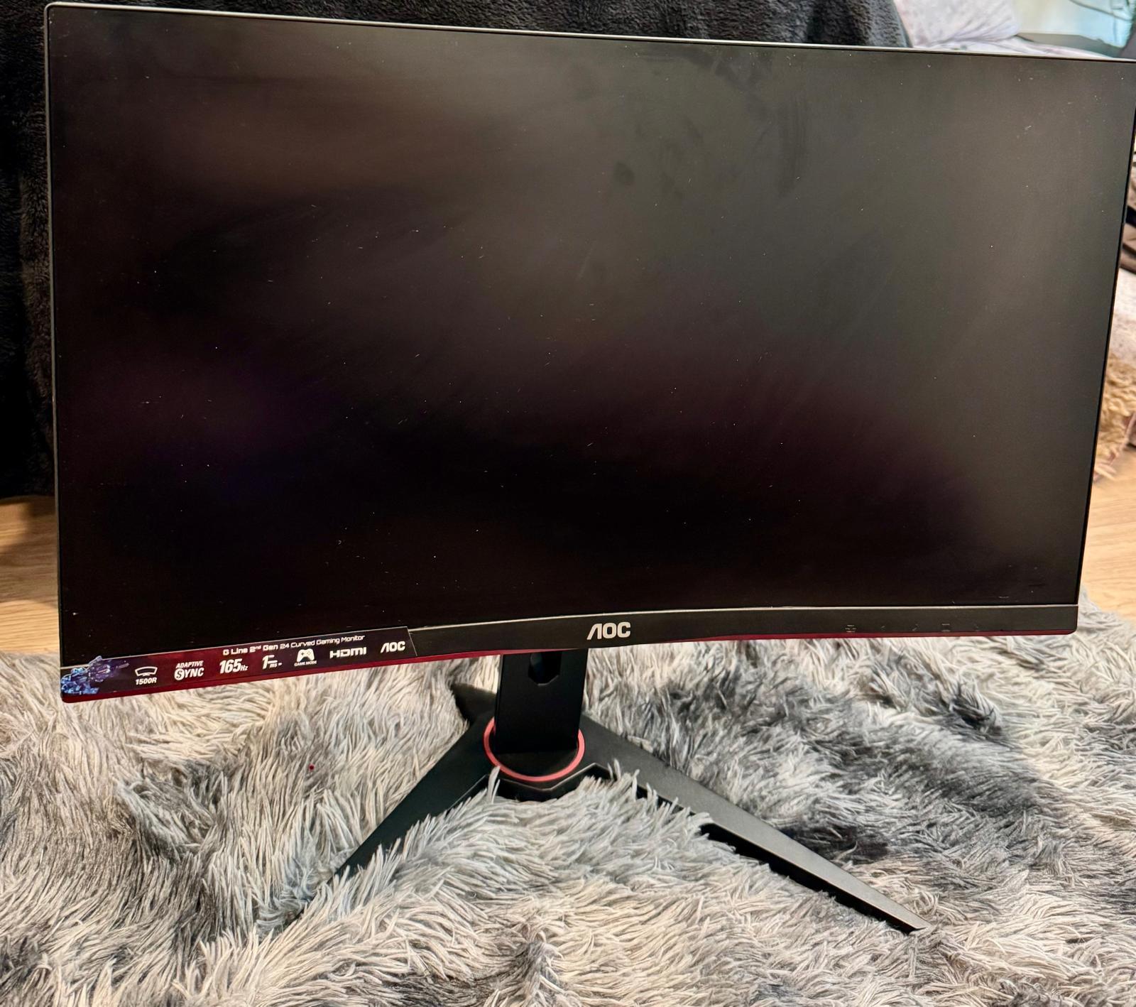 AOC C24G1A 24" Curved Frameless Gaming Monitor, FHD 1920x1080, 1500R, VA, 1ms MPRT, 165Hz, FreeSync