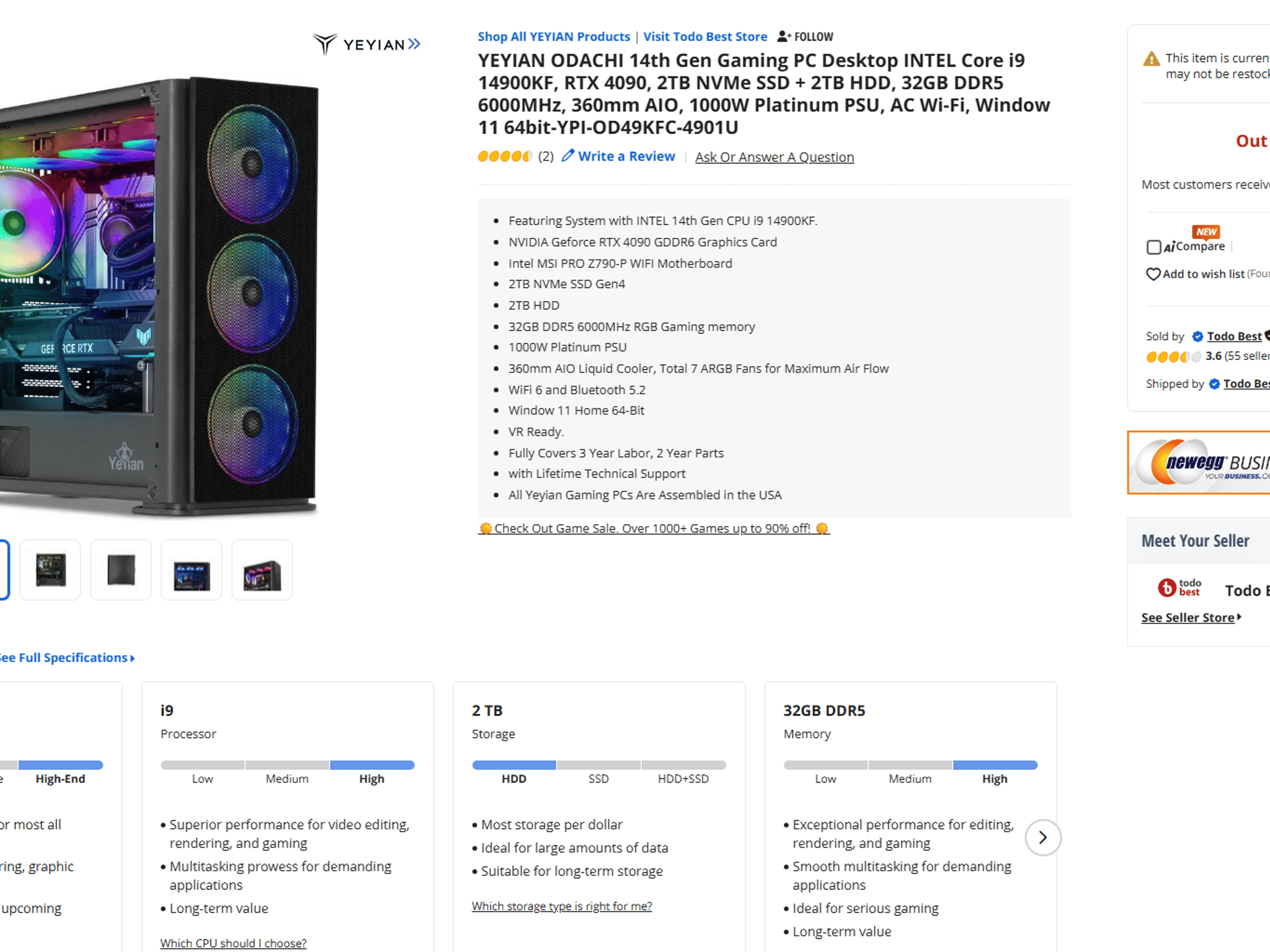 Gaming PC RTX 4090 Intel i9 14900KF 2TB m.2 SSD 32GB DDR5 6000mhz