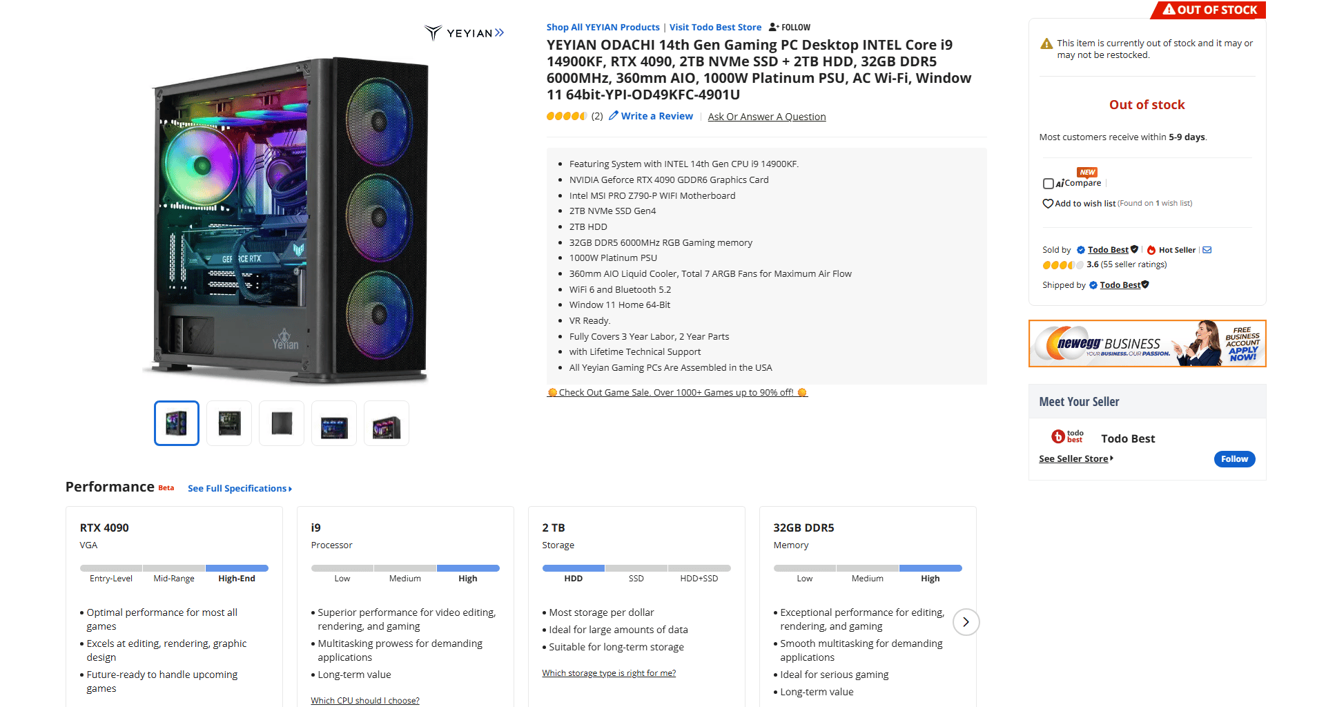 Gaming PC RTX 4090 Intel i9 14900KF 2TB m.2 SSD 32GB DDR5 6000mhz