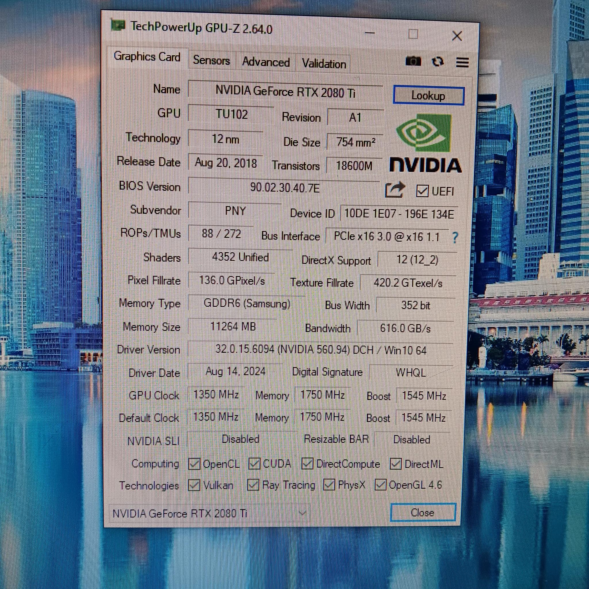 PNY Nvidia GeForce RTX-2080ti 11GB GPU