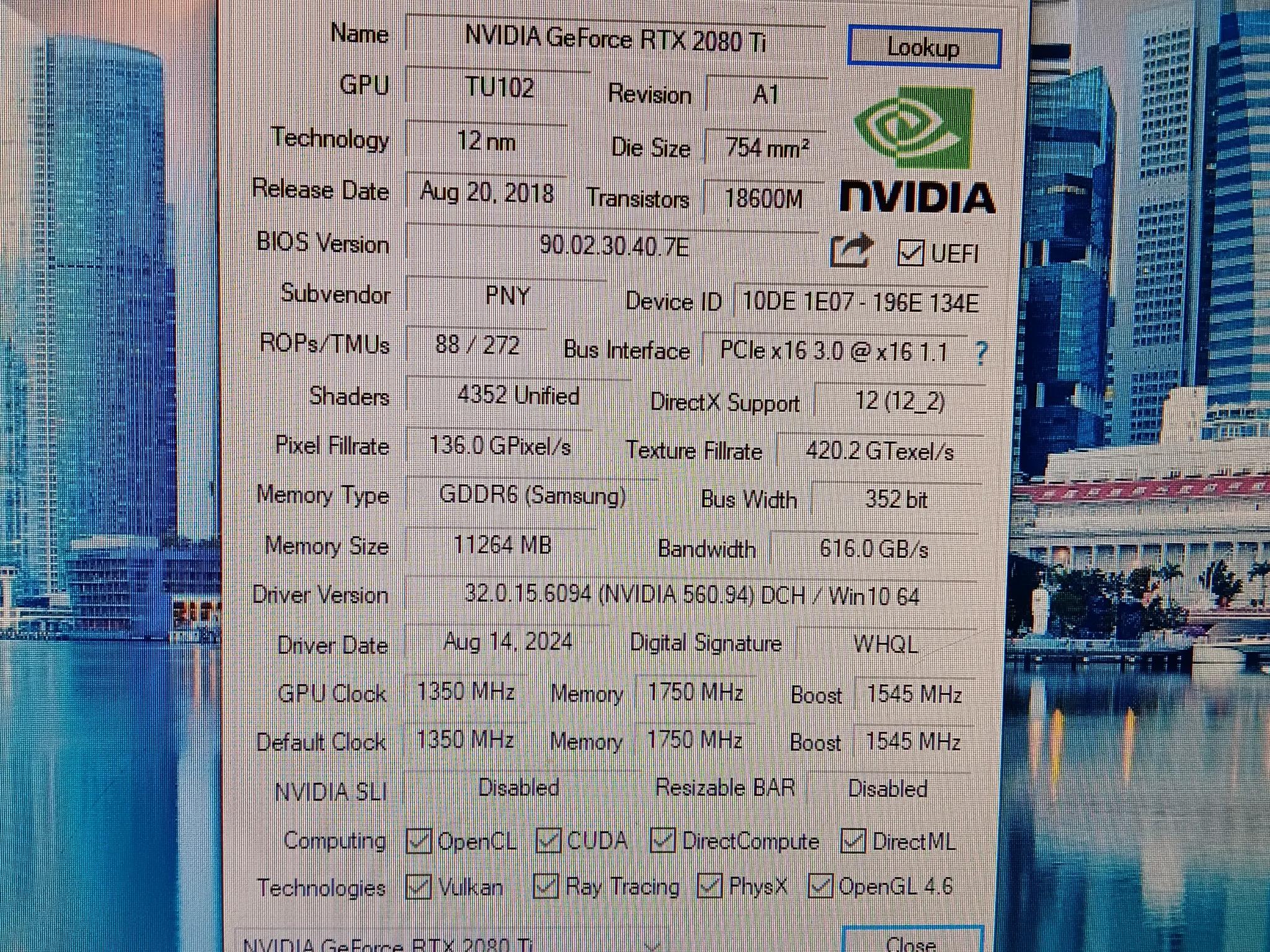 PNY Nvidia GeForce RTX-2080ti 11GB GPU
