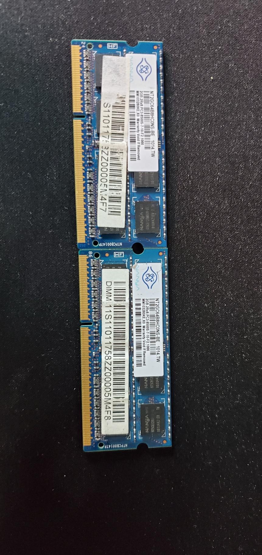 Nanya 2GB PC3-8500 DDR3-1066MHz non-ECC Unbuffered CL7 204-Pin SoDimm Dual Rank Memory Module