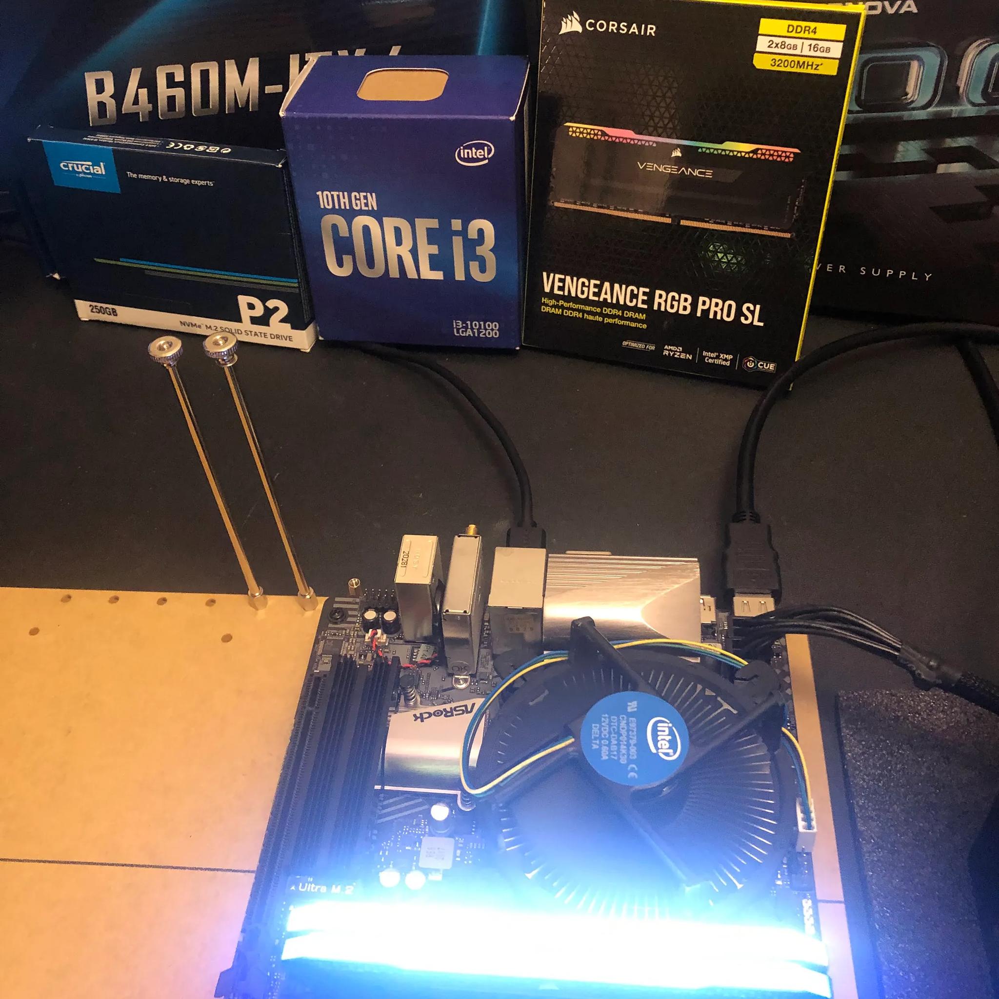 CPU+Motherboard+RAM+SSD combo: AsRock b460m itx, i3 10100, 16 Gb Ram RGB Corsair, Crucial 256G m.2 