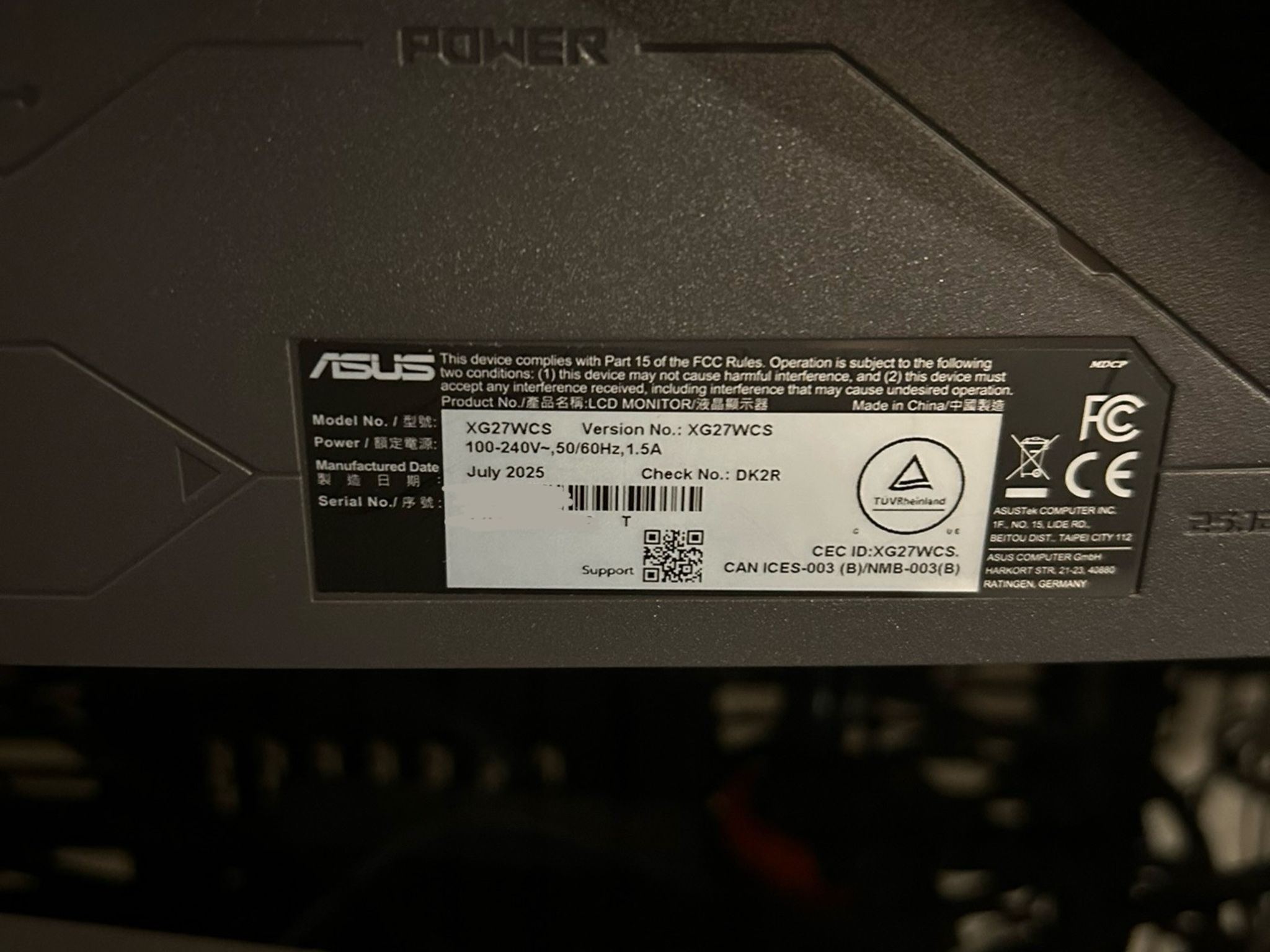 ASUS ROG Strix  27" 2K QHD (2560 x 1440) 180Hz Curved Screen Gaming Monitor (XG27WCS)