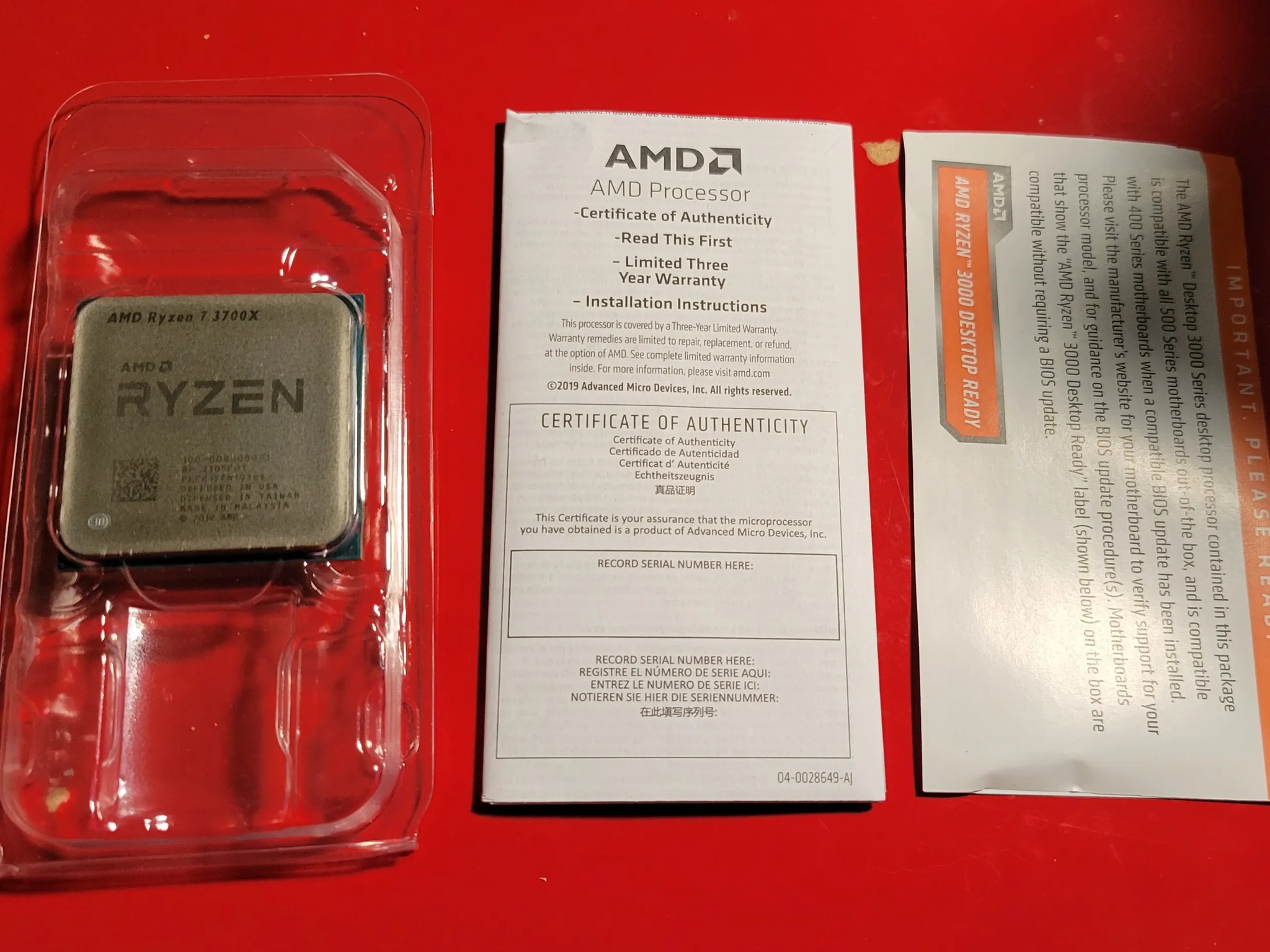AMD Ryzen 3700X CPU includes Wraith cooler great condition/low use