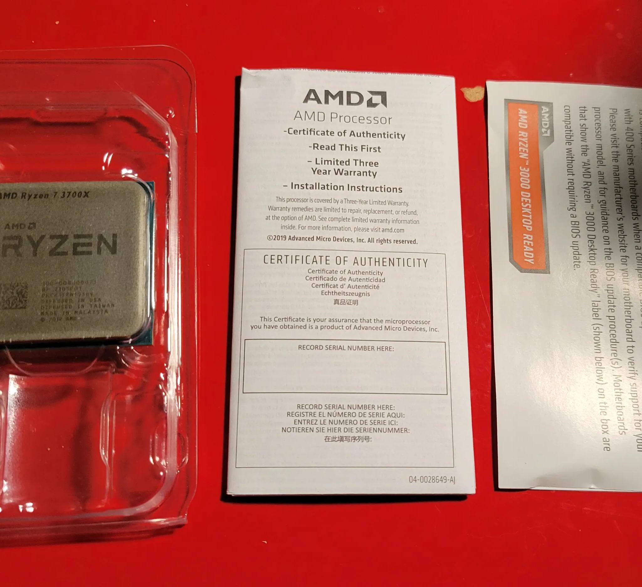 AMD Ryzen 3700X CPU includes Wraith cooler great condition/low use