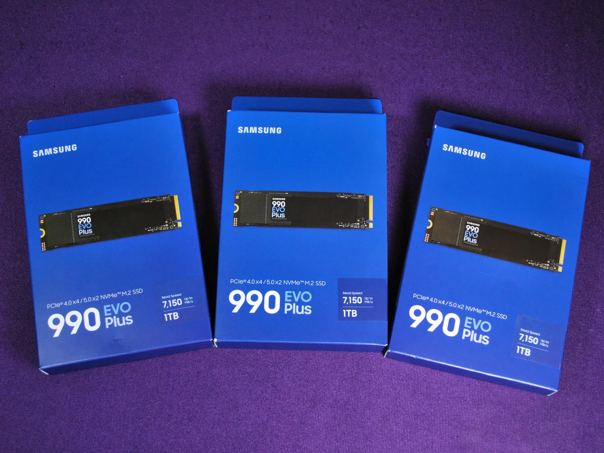 3x Samsung 990 EVO Plus SSD 1TB, PCIe Gen 4x4, Gen 5x2 M.2 2280, Speeds Up-to 7,250 MB/s