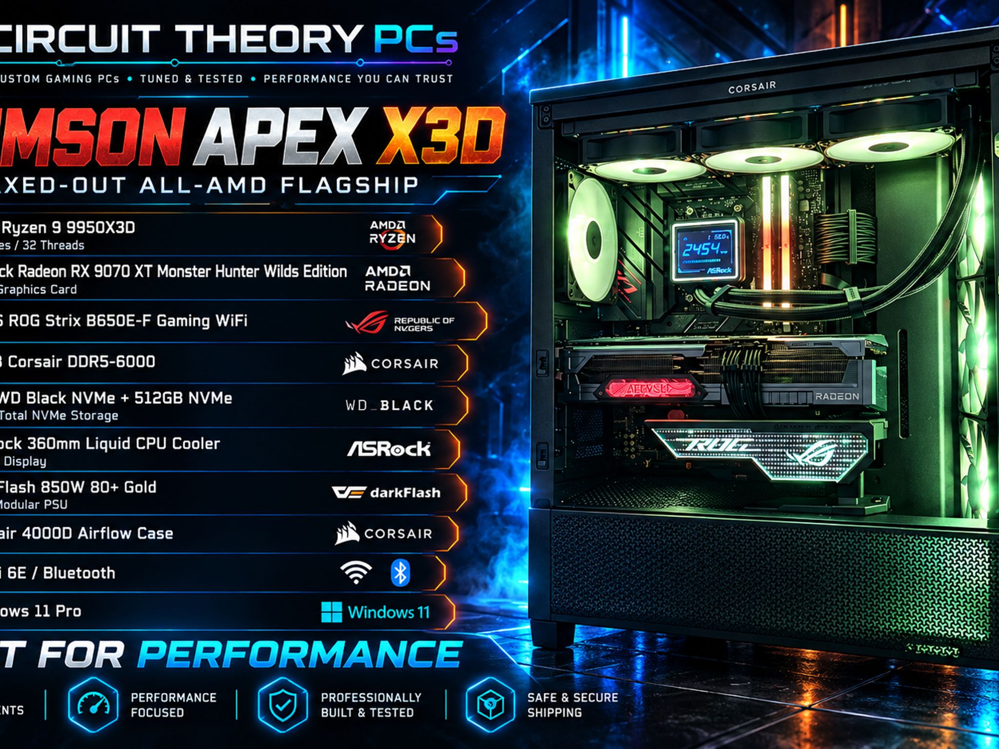 RX 9070 XT Monster Hunter Gaming PC | Ryzen 9 9950X3D | 32GB DDR5 | 1.5TB NVMe