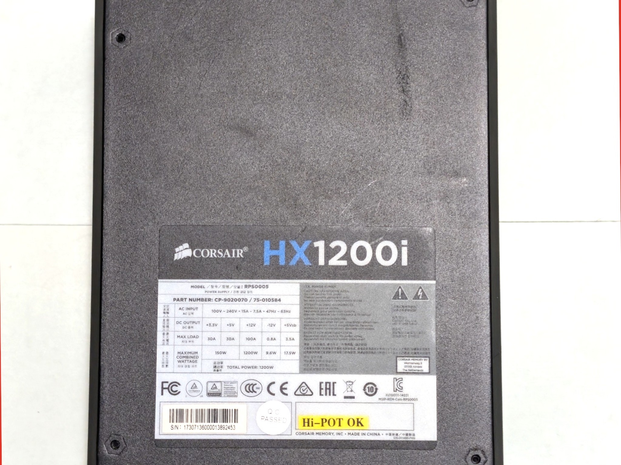 Corsair HX1200i 1200W PSU Fully Modular 80+ Platinum Power Supply (Untested!)