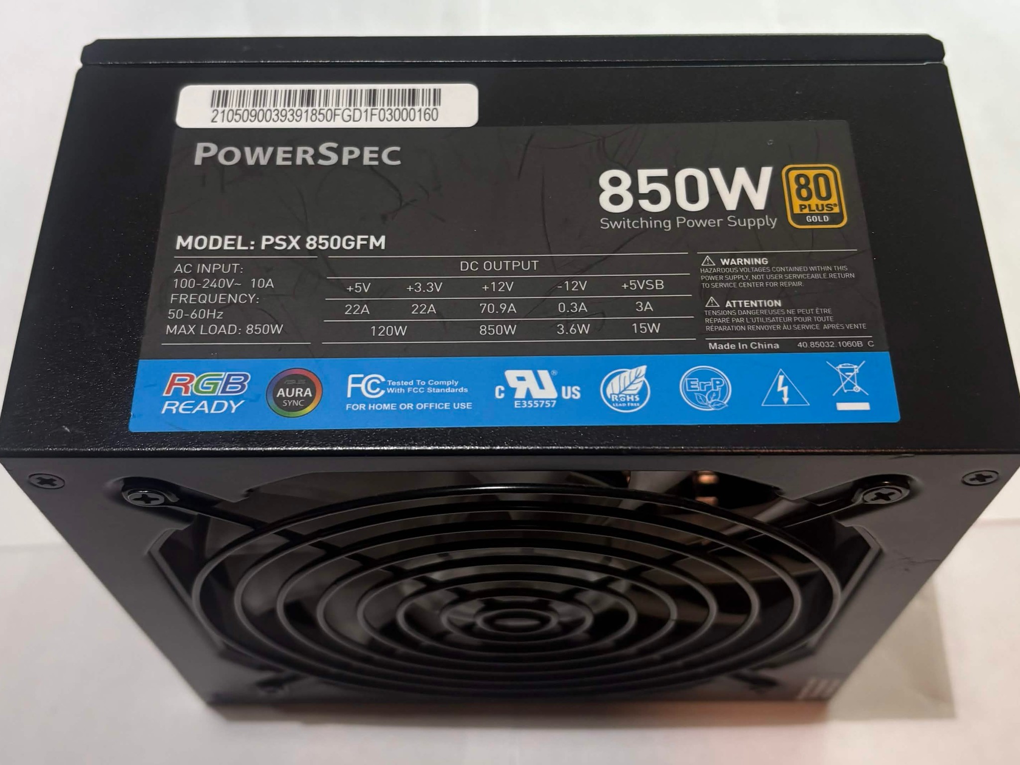 PowerSpec 850W 80+ Gold Fully Modular PSU (PSX 850GFM)