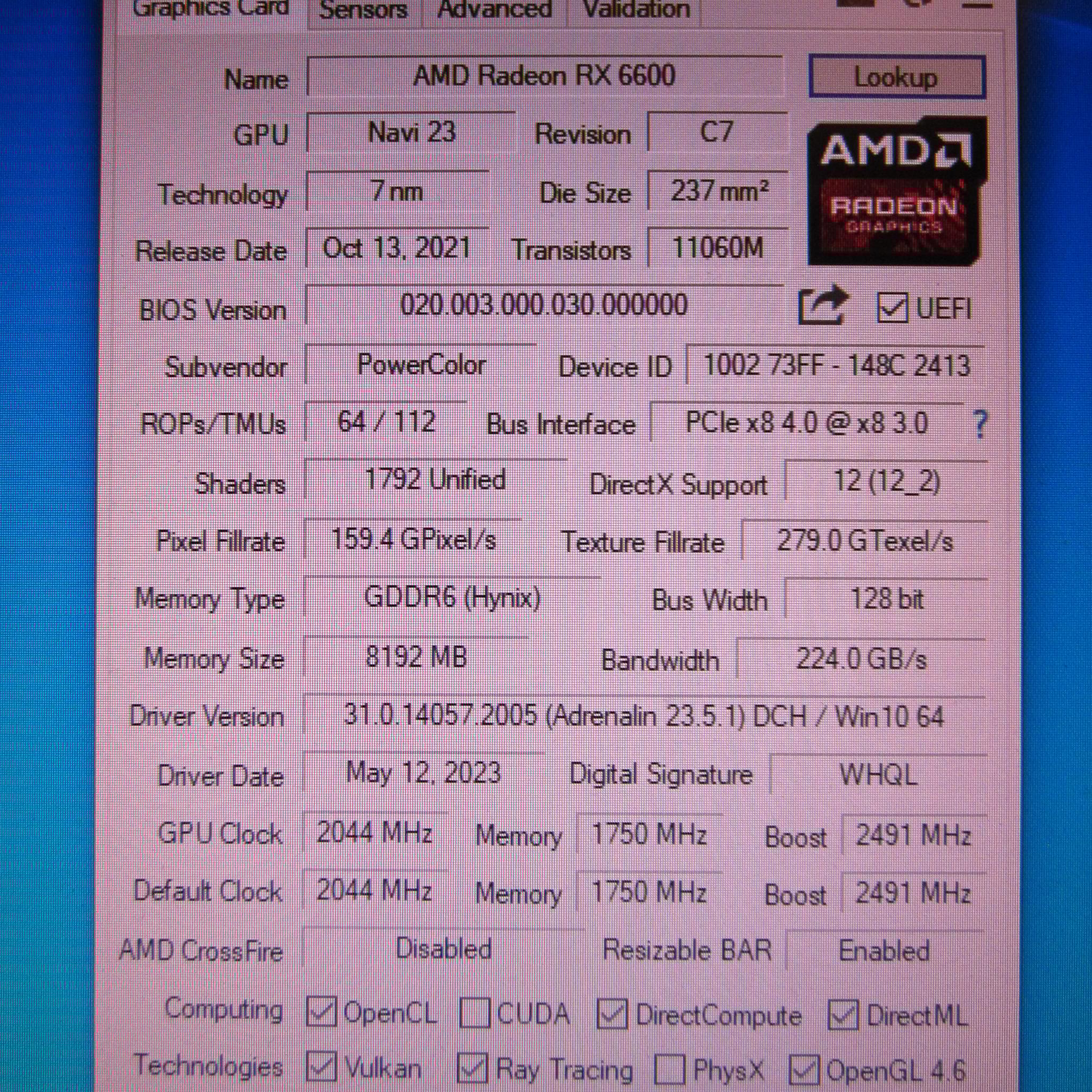 PowerColor Hellhound AMD Radeon RX 6600 8GB GDDR6 Graphics Card