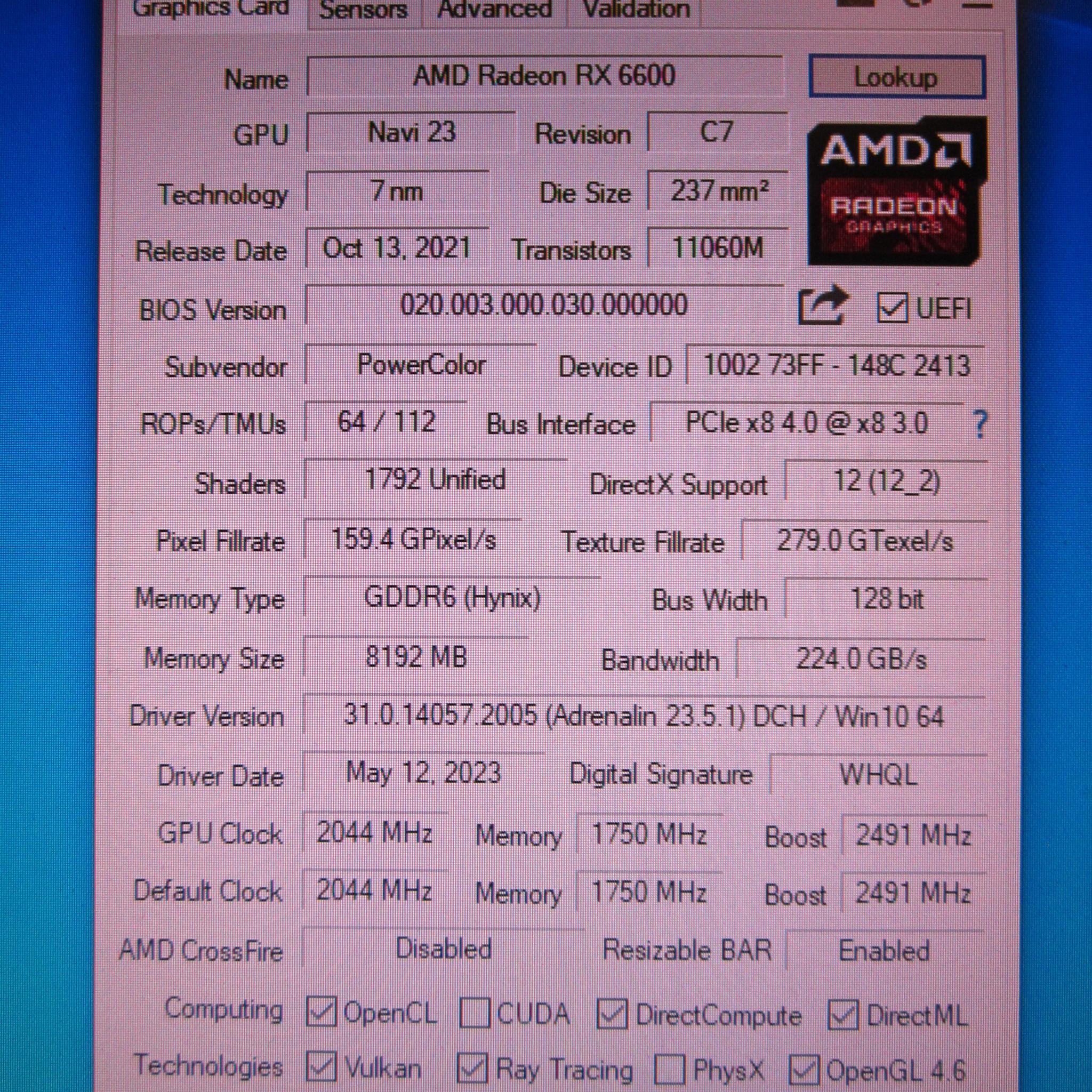 PowerColor Hellhound AMD Radeon RX 6600 8GB GDDR6 Graphics Card