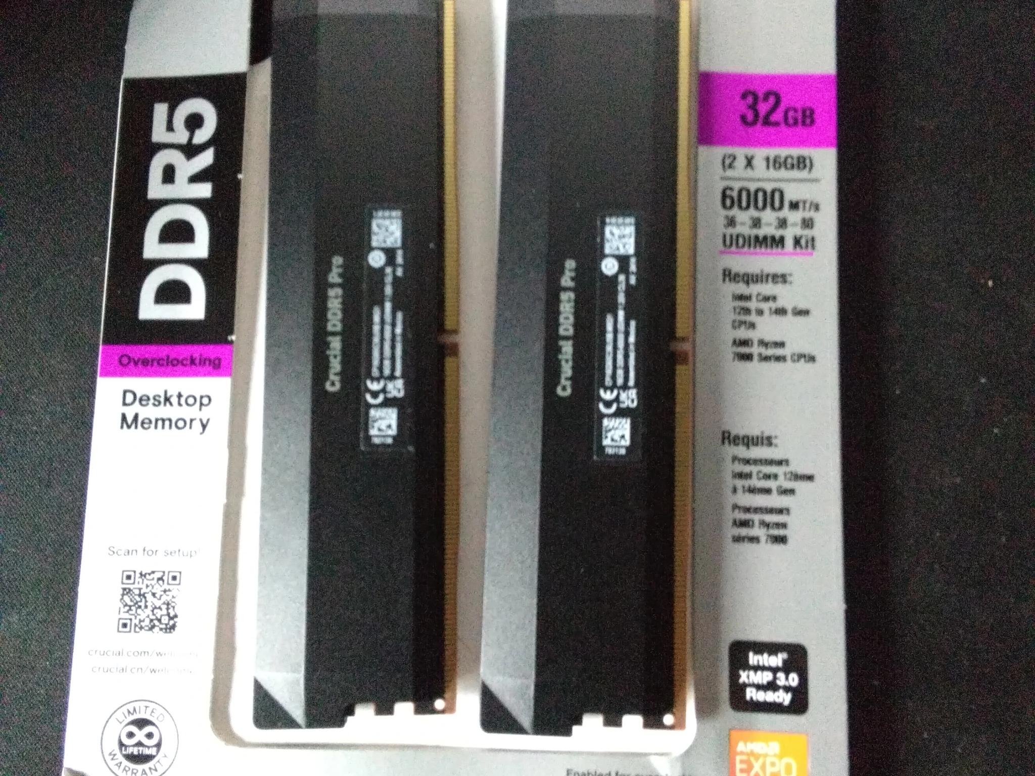 Crucial Pro Overclocking 32GB (2 x 16GB) DDR5 6000 (PC5 48000) Desktop Memory Model CP2K16G60C36U5B