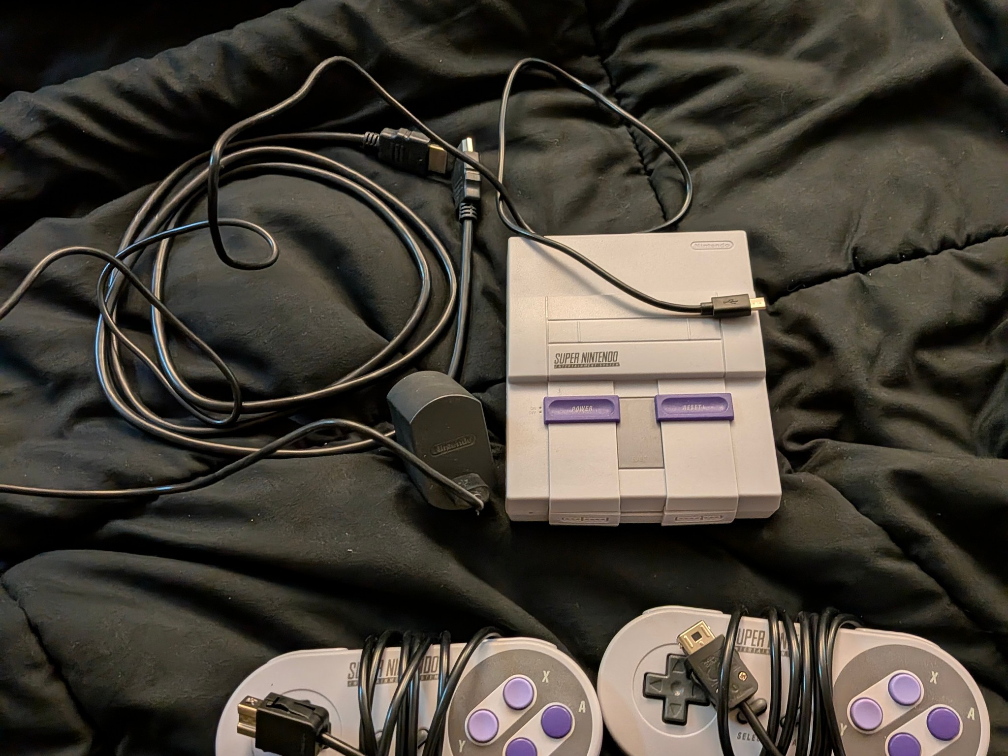 SNES classic, w/controllers and nintendo usb brick.